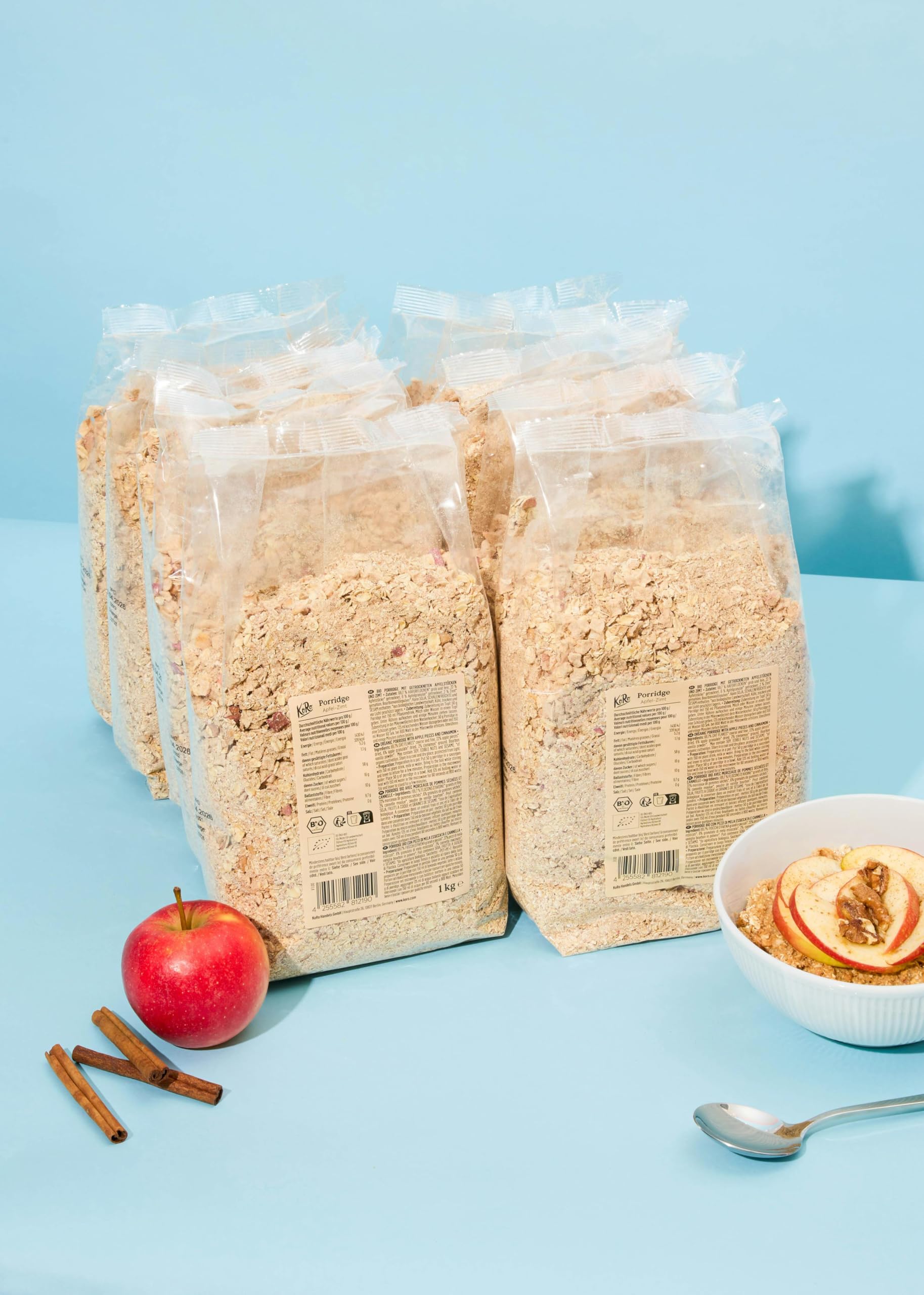 KoRo - Bio Apfel-Zimt Porridge 1 kg - Vegan - Für Porridge oder Overnight Oats - Schnell & einfach zubereitet