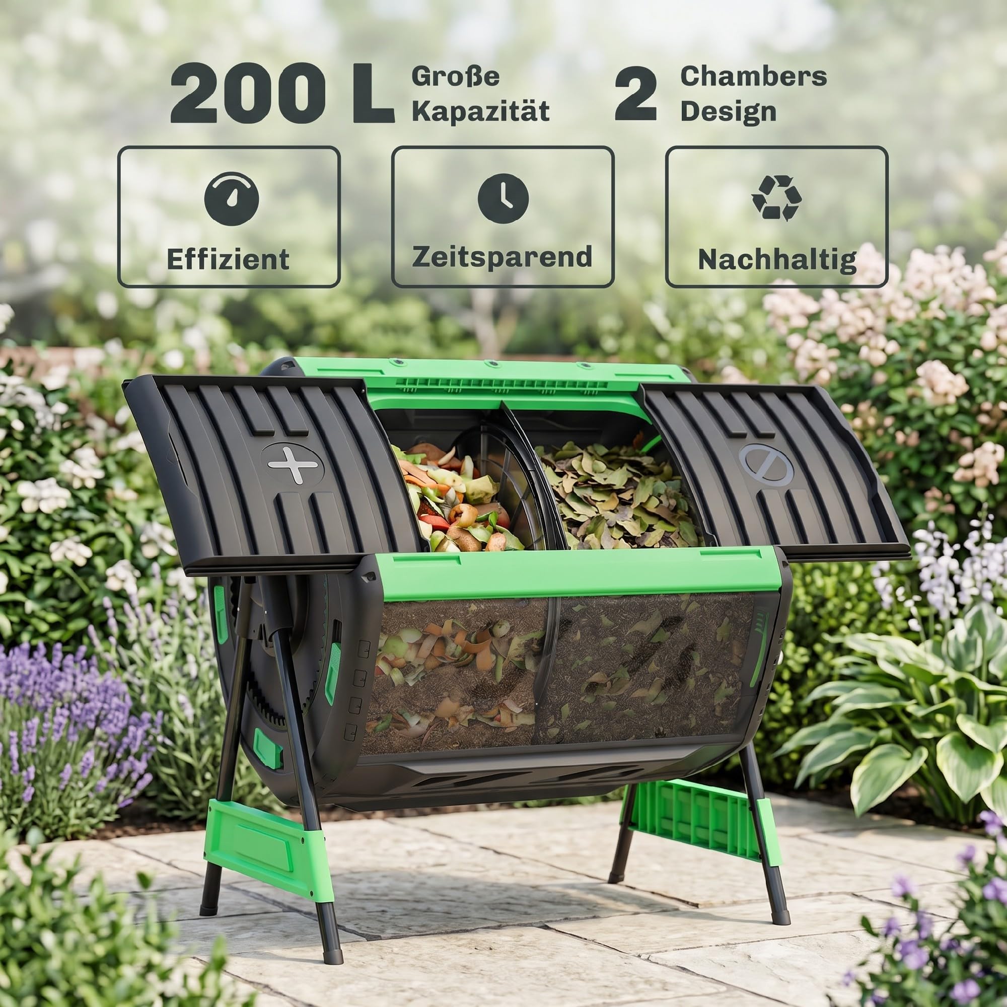 Outsunny Komposter 200 Liter 94x67x98cm Schnellkomposter mit Schiebetür