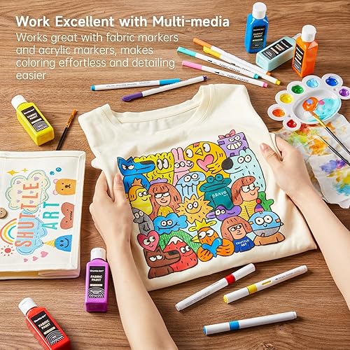 Miniatura 29 de Shuttle Art - Pintura para tela metálica, 18 colores metálicos, pintura suave permanente en botellas (2.3 fl oz/2 onzas) con pincel y plantillas