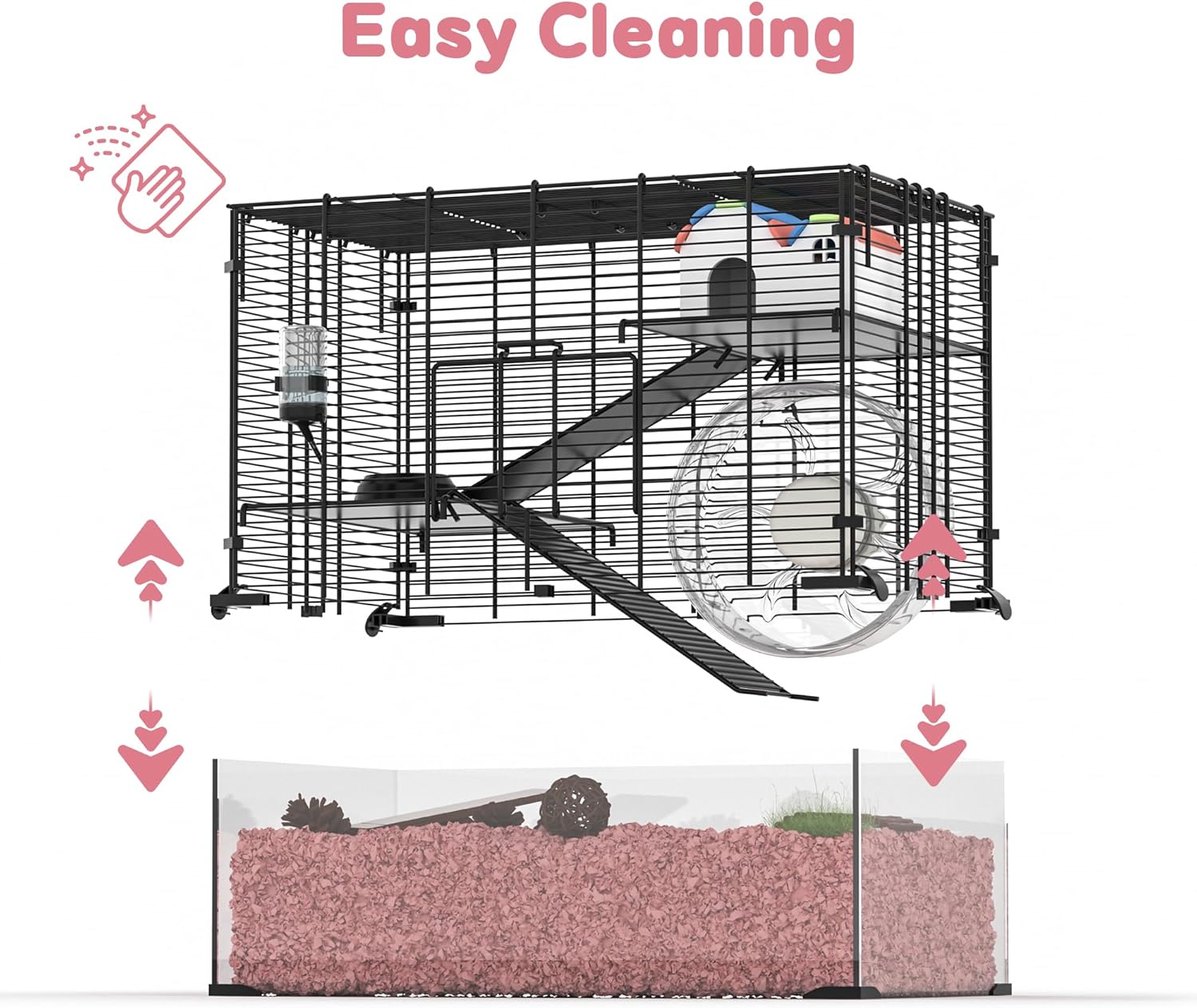 3-Tier Glass Hamster Tank, Large Hamster Cage Habitat with 11inch Big Running Wheel for Rat, Mouse, Gerbil, Syrian Hamster, 370 SQ INCHES