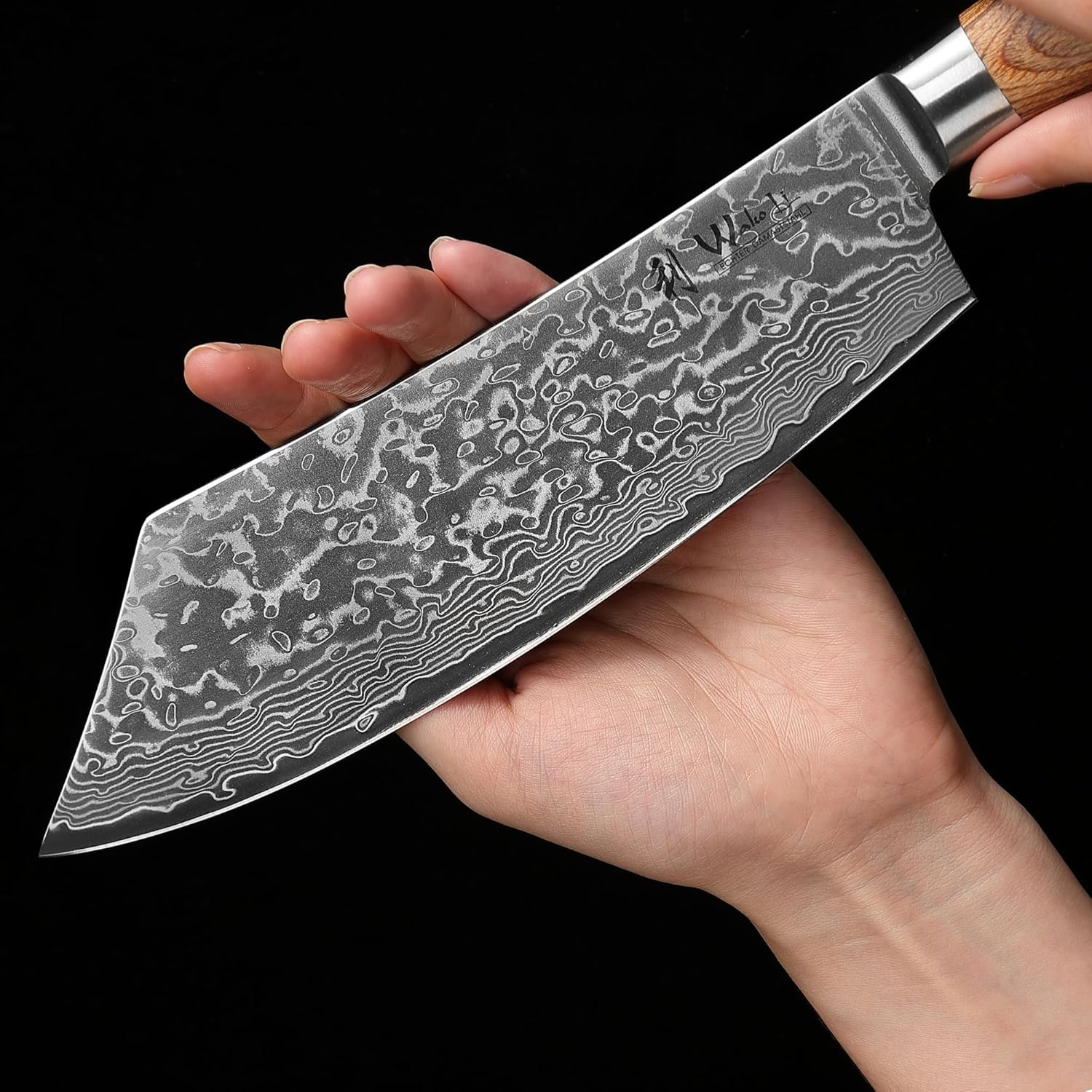Wakoli EDIB Pro Premium Grill and Block Knife – Japanese Style Kitchen Knife | 7.9-Inch Blade Made of 67 Layers of Real Big Master Steel with Pakka Wood Handle | Professional Cooking Tool