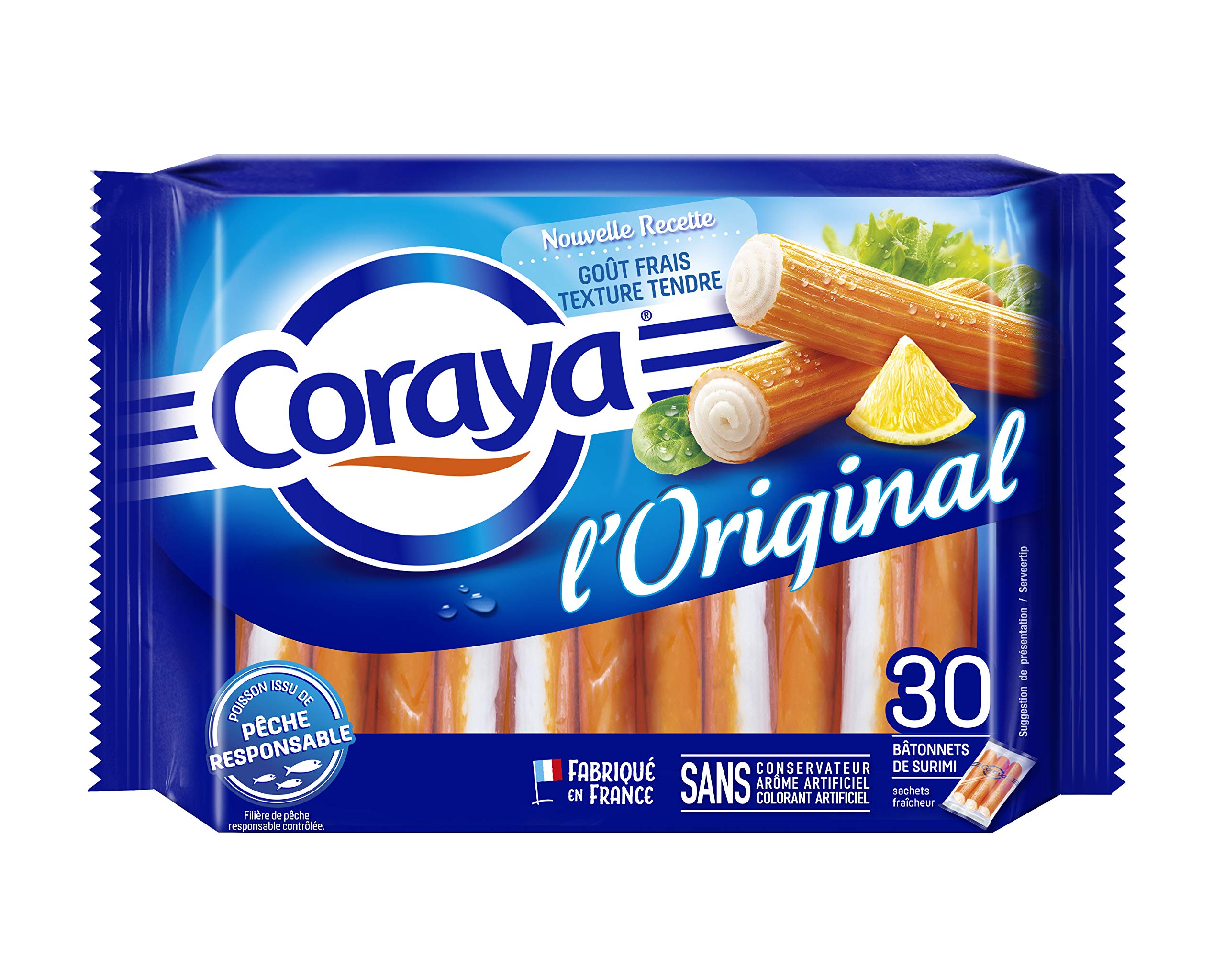 Coraya 30 Bâtonnets de Surimi L'Original Produits de La Mer 450 g