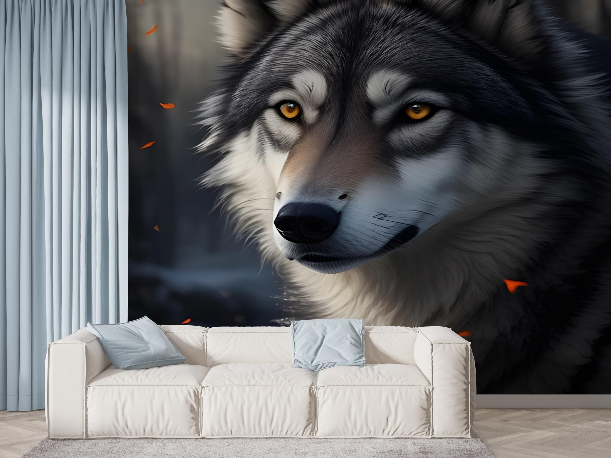Papier peint panoramique loup pour créer un salon moderne et chaleureux