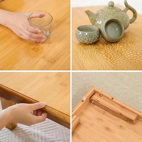 Square Folding Coffee Table, Japanese-style Low Table for Tatami Sitting on The Floor, Portable Meditation Table Kotatsu Dining Altar Bay Window Table, No Assembly, 60x60x27cm(24x24x10inch)