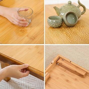 Square Folding Coffee Table, Japanese-style Low Table for Tatami Sitting on The Floor, Portable Meditation Table Kotatsu Dining Altar Bay Window Table, No Assembly, 60x60x27cm(24x24x10inch)
