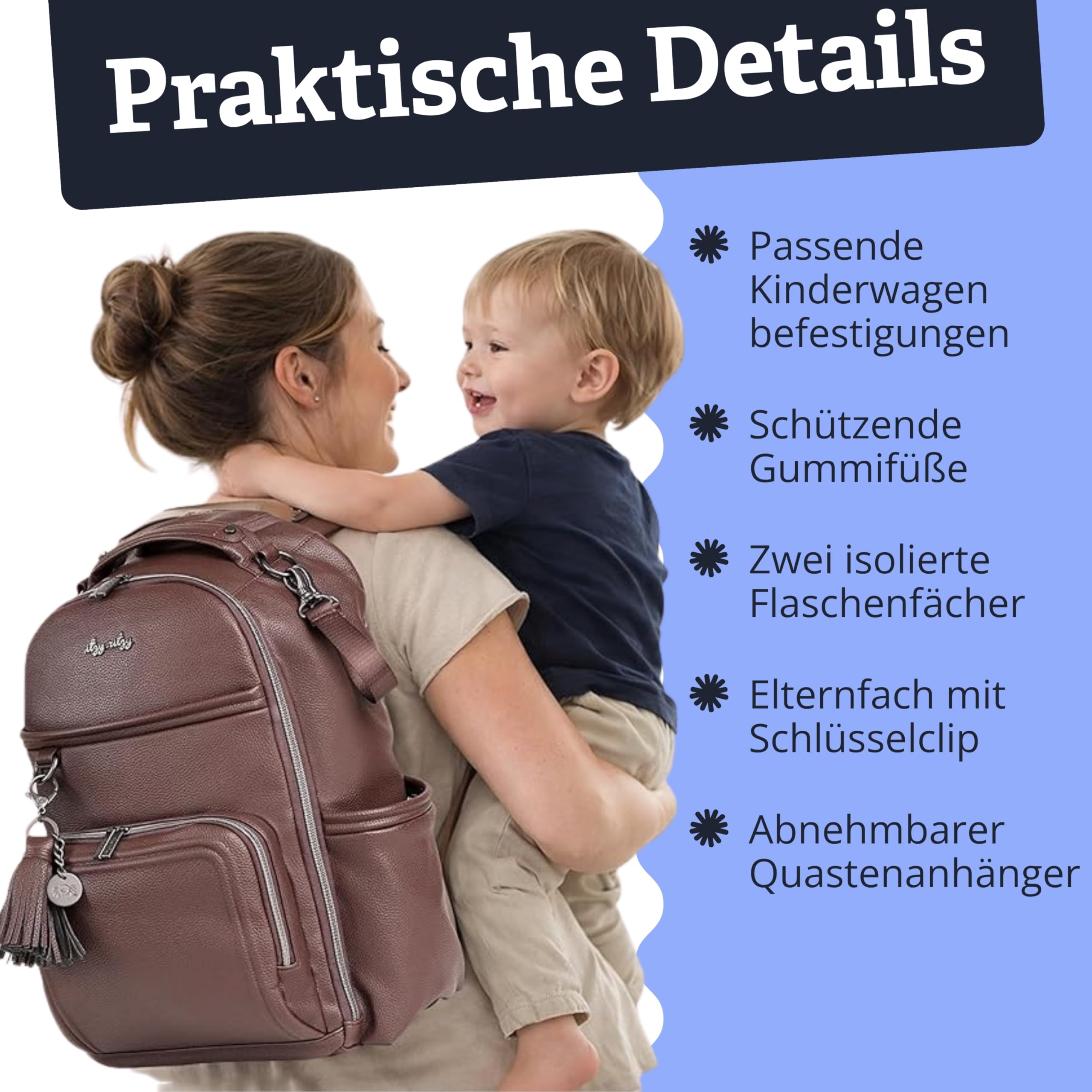 Itzy Ritzy Wickelrucksack & Wickeltasche | Große Nappy Bag mit Wickelunterlage | Groß genug für ihre Welt, organisiert für Ihre | 19 Fächer, Isolierte Flaschenhalter, Kinderwagen-Gurte | Cognac