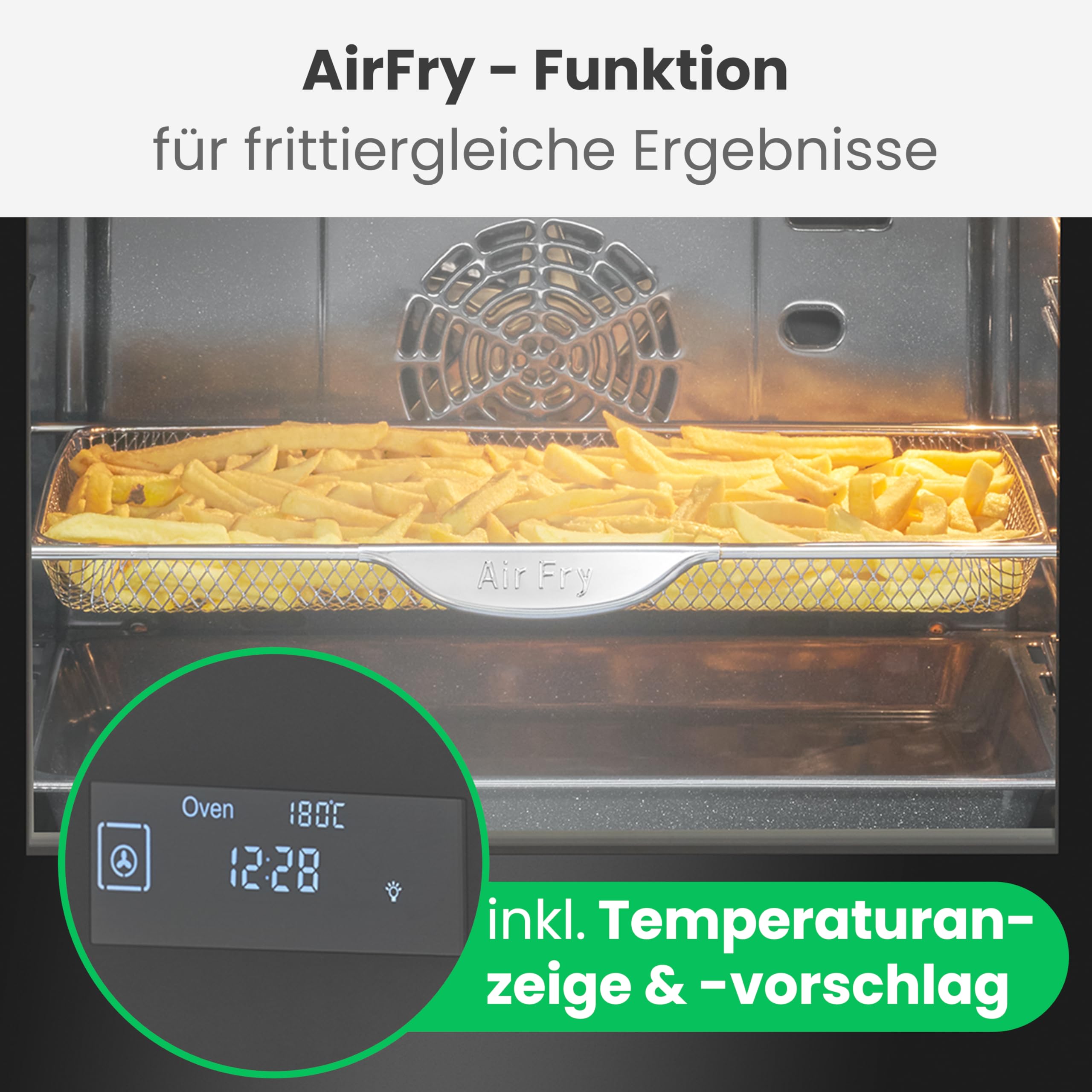 Bomann EBO 7912 Einbau-Backofen mit Pyrolyse 67L Touch-Display 50–280°C Energieklasse A schwarz