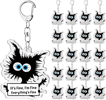 Ferreve Funny Cat Keychains Gifts Bulk Im Fine Everything Is Fine Keychains for Emplovees Coworkers Cat Lovers