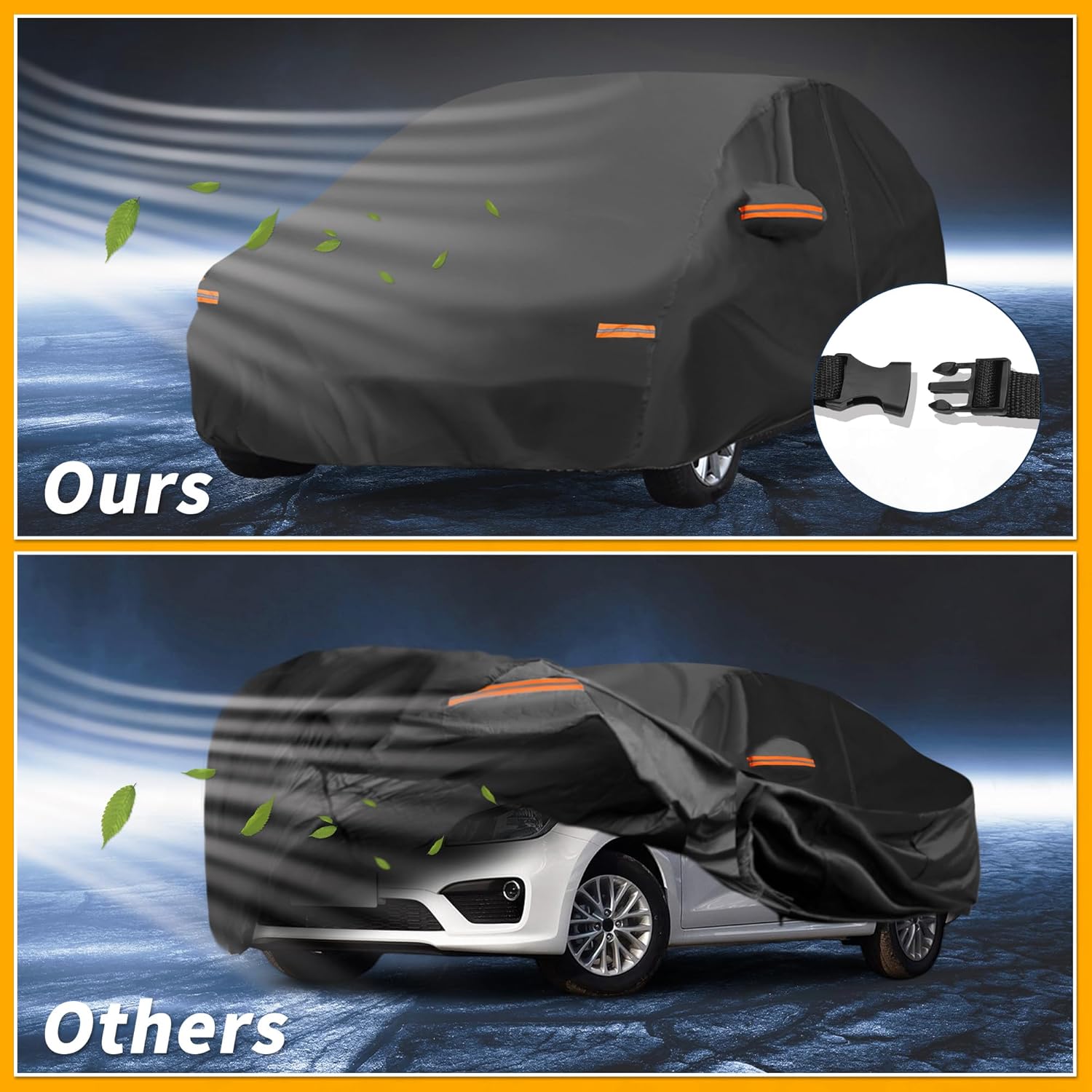Car Cover Waterproof All Weather Sun Rain Protection Full Exterior Cover for Kia Rio Sedan 190T-PU Black with Left Side Zippers