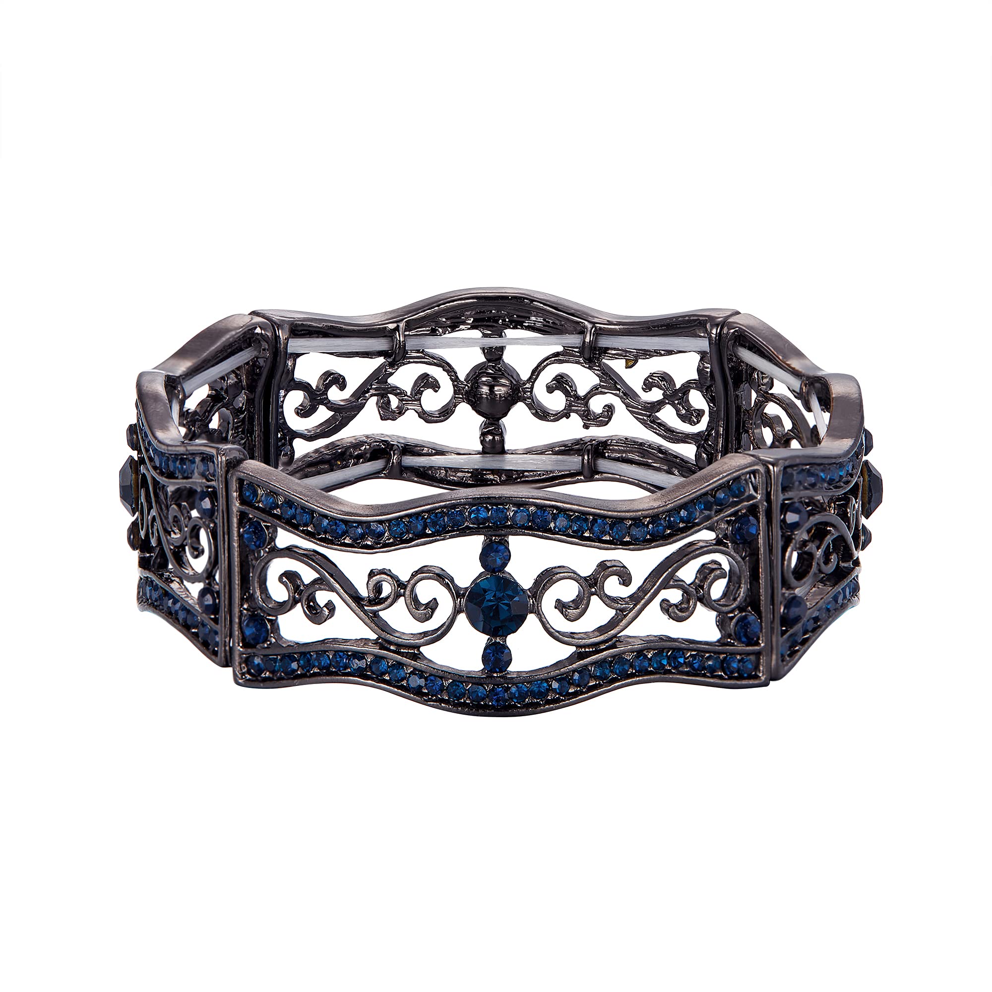 EVER FAITH Pulsera de la Boda para Las Novias Diamantes de Imitación de Cristal Art Deco Pulsera Elástica para Las Mujeres Azul Tono Negro