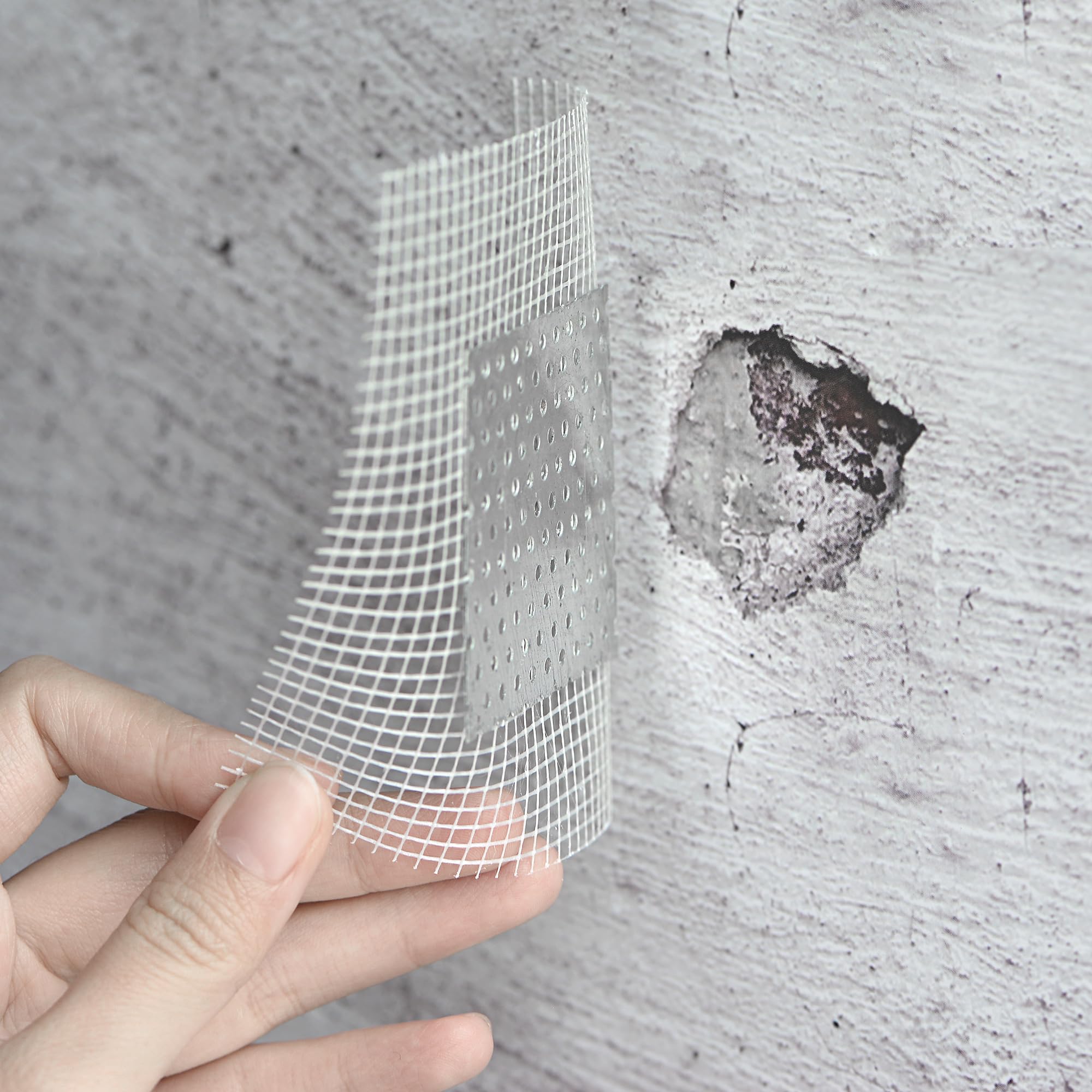 QUARKZMAN Parche de Reparación de Pared de Aluminio 8" x 8" Malla de Fibra de Vidrio Autoadhesiva sobre Placa Galvanizada 5 Piezas