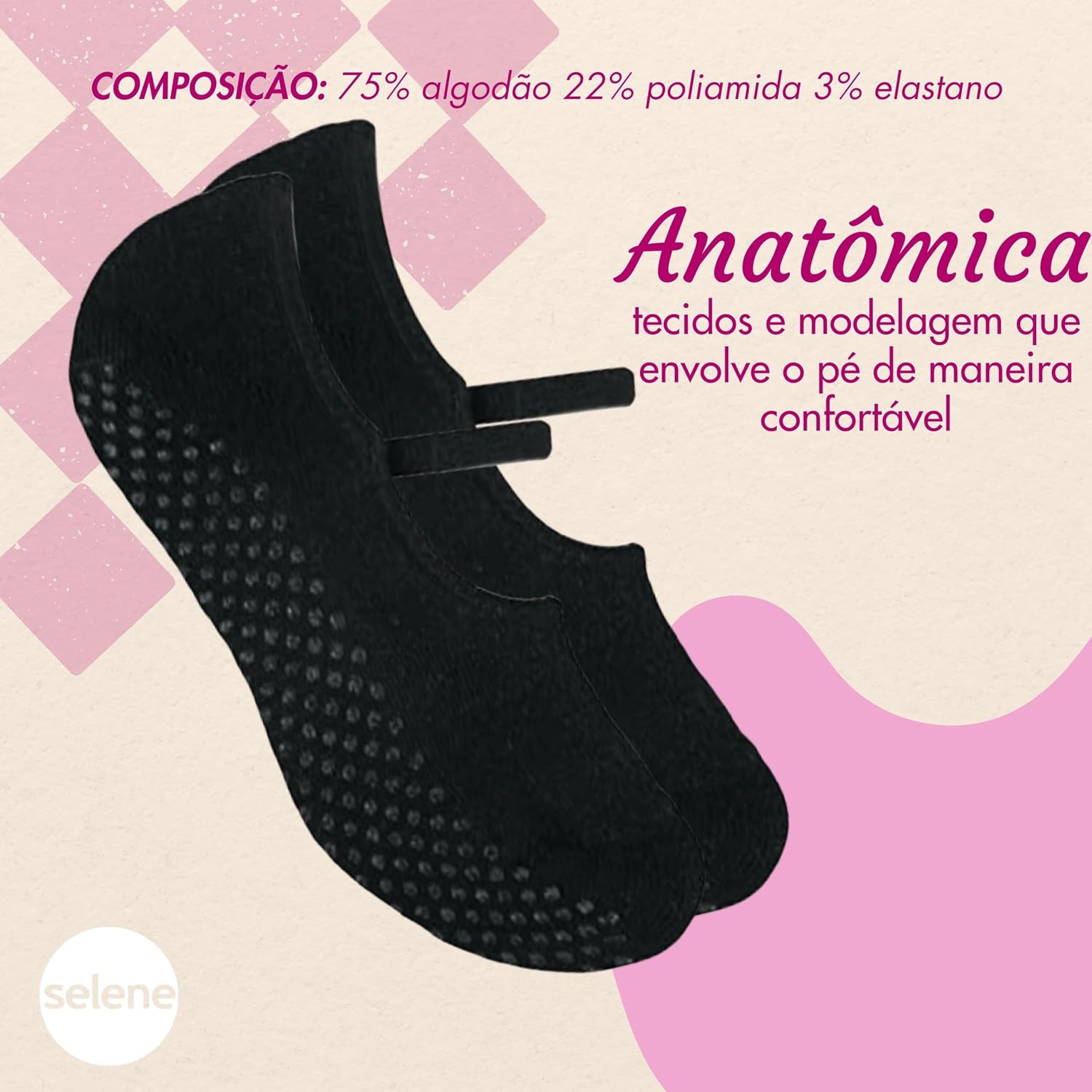 SELENE Meia Sapatilha Antiderrapante Feminina Confortável Yoga Pilates Adulto, Preto, 34-39 SELENE Meia Sapatilha Antiderrapante Feminina Confortável Yoga Pilates Adulto, Preto, 34-39