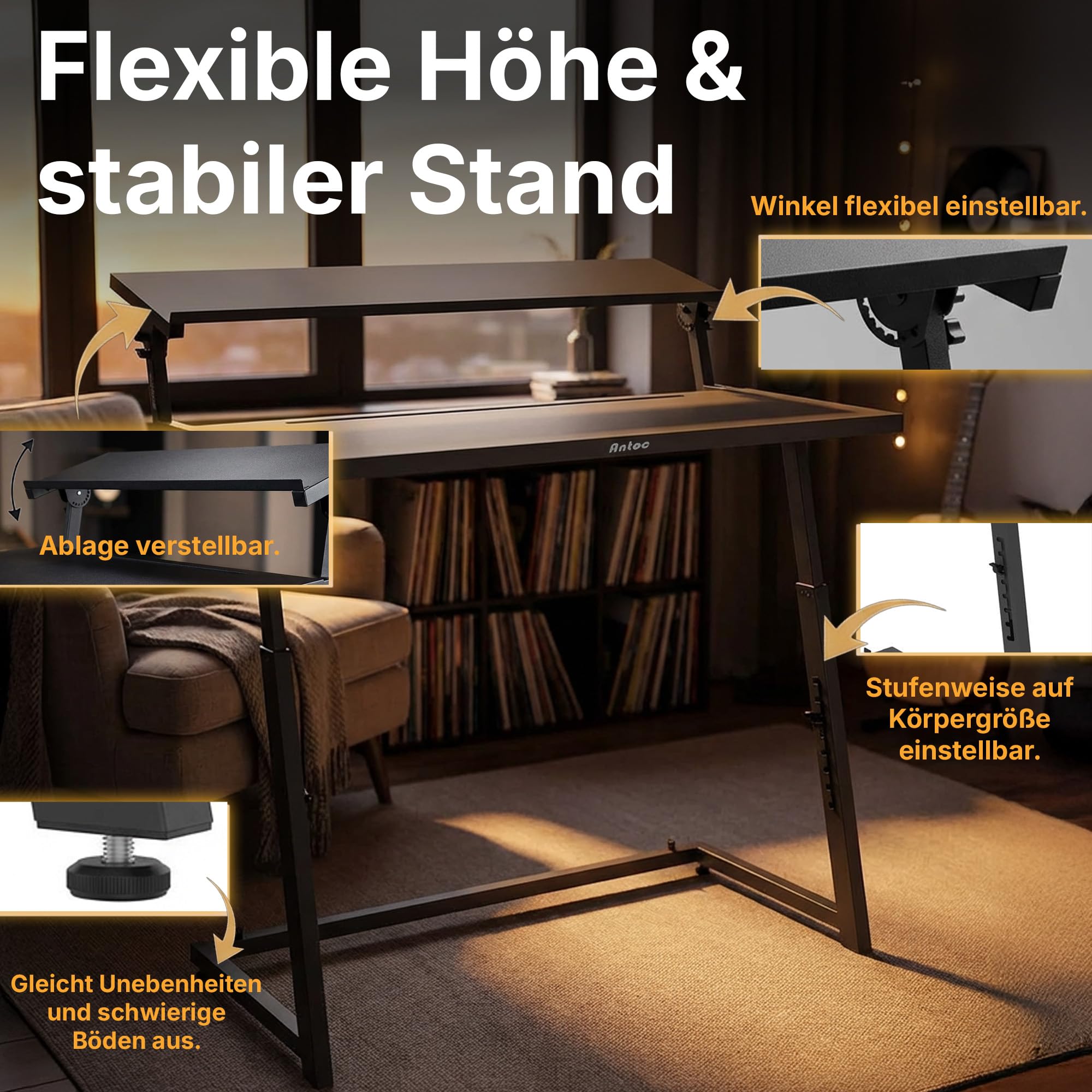 Antoc DJ-Stand DJS-44 - Black - DJ Pult/Tisch mit extra breiter Laptopablage