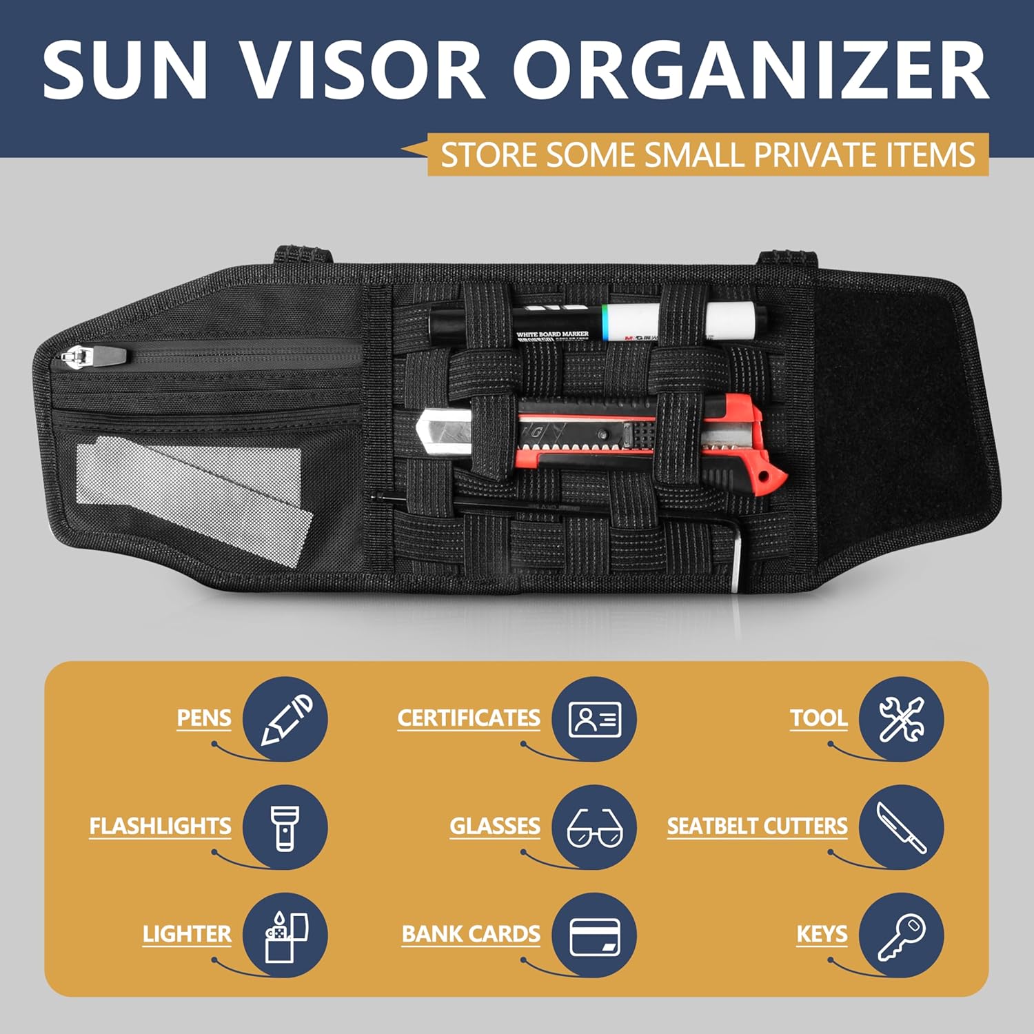 Visor Organizer Sun Visor Molle Panel for 2018-2025 Jeep Wrangler JL Gladiator JT 4XE Accessories Tactical Sun Visor Organizer Visor Storage Holder Pouch,2 Pack,Fit Driver Passenger Side