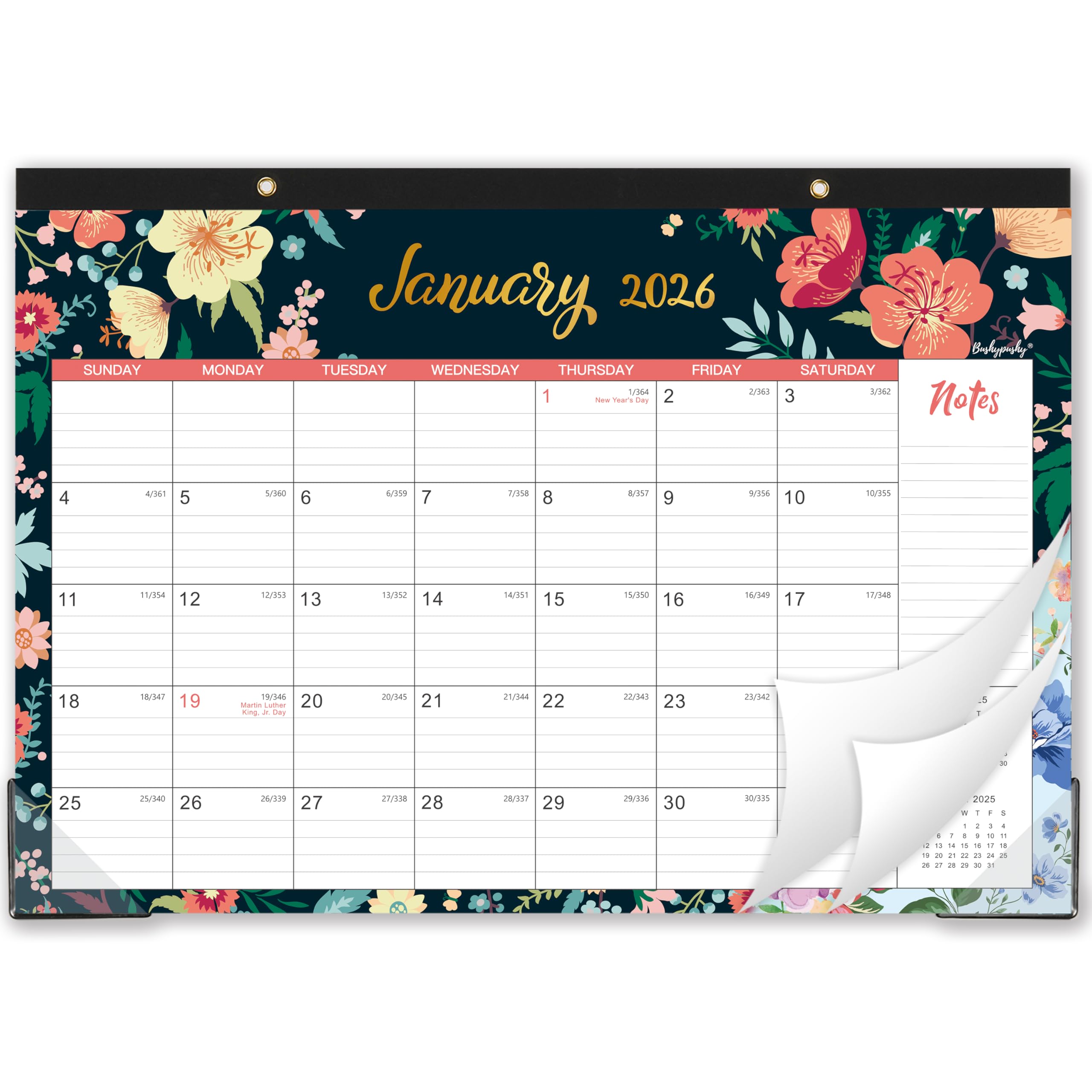 2026 Desk Calendar - 18 Monthly Desk/Wall Calendar, Jan. 2026 - Dec. 2026, 17" x 12", Thick Paper with Corner Protectors, Large Ruled Blocks - Floral