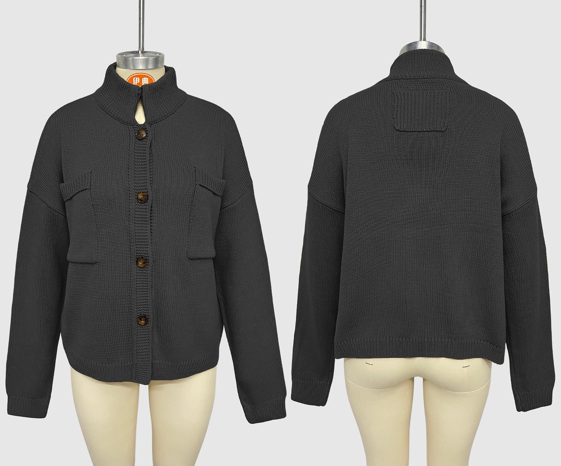 jinghuiyue Cárdigan de manga larga para mujer, con botones, chaqueta de punto a la moda, parte delantera abierta, con bolsillo