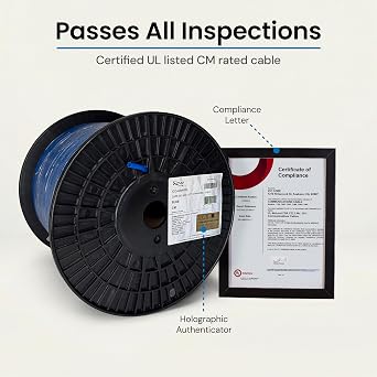 ICC Cat6 Raw Unterminated Ethernet Cable 1000ft, Stranded Bare Copper Wires, 24AWG 4pr UTP, CM Rated, Bulk Cable on Reel, Gray