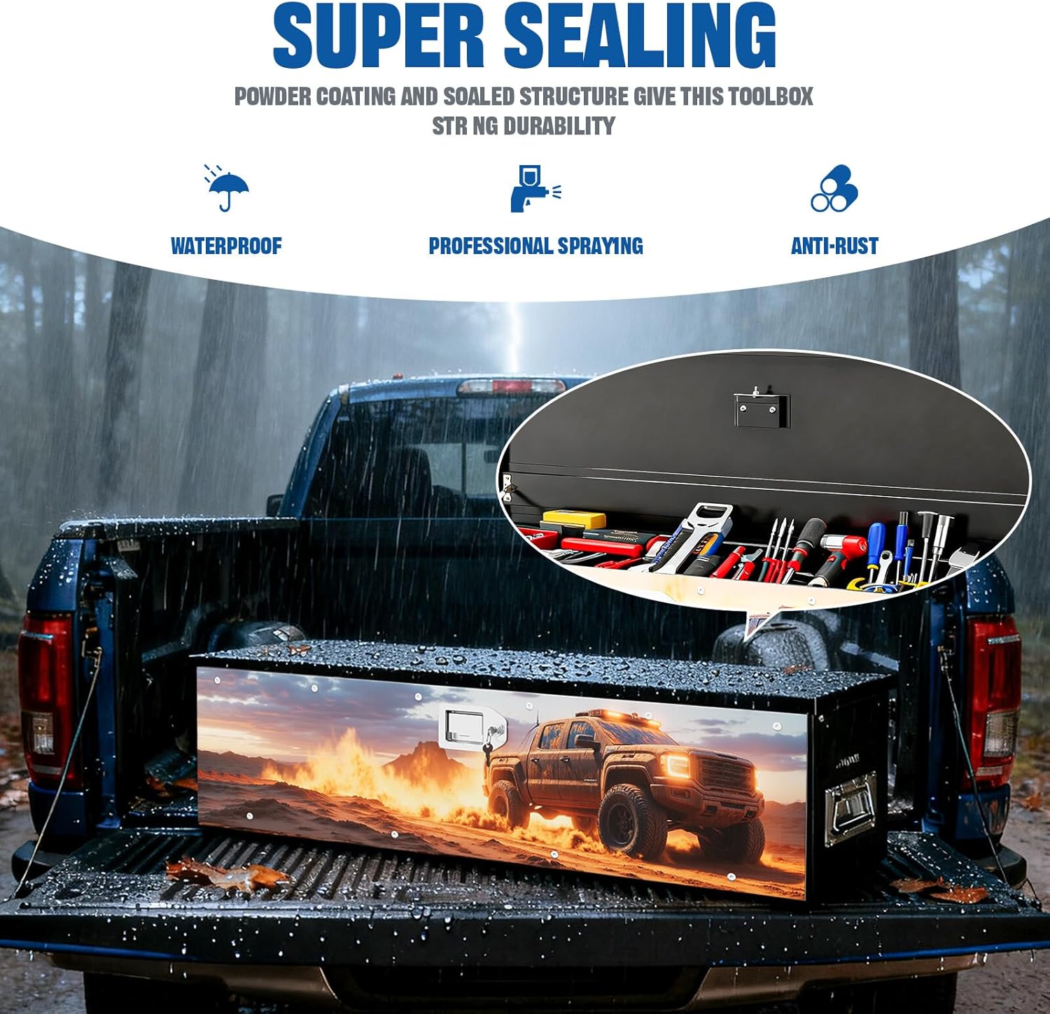 Truck Bed Tool Box,truck toolbox compatible with Sierra, Sierra Accessories, 38.5 x 11.6 x 9.6 Inches, Alloy Steel, Lockable, Weathertight, Rust Resistant, Flip Top, For Pickup Trucks