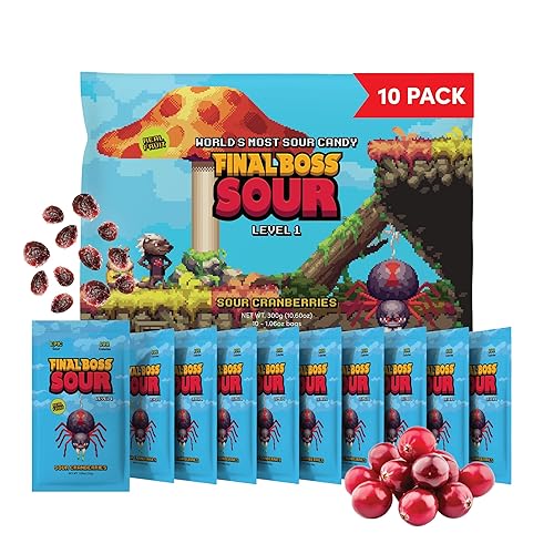 Final Boss - Caramelos ácidos, naturales, de arándanos agrios secos, sin colores artificiales, saludable, bajo en calorías, para niños y adultos,