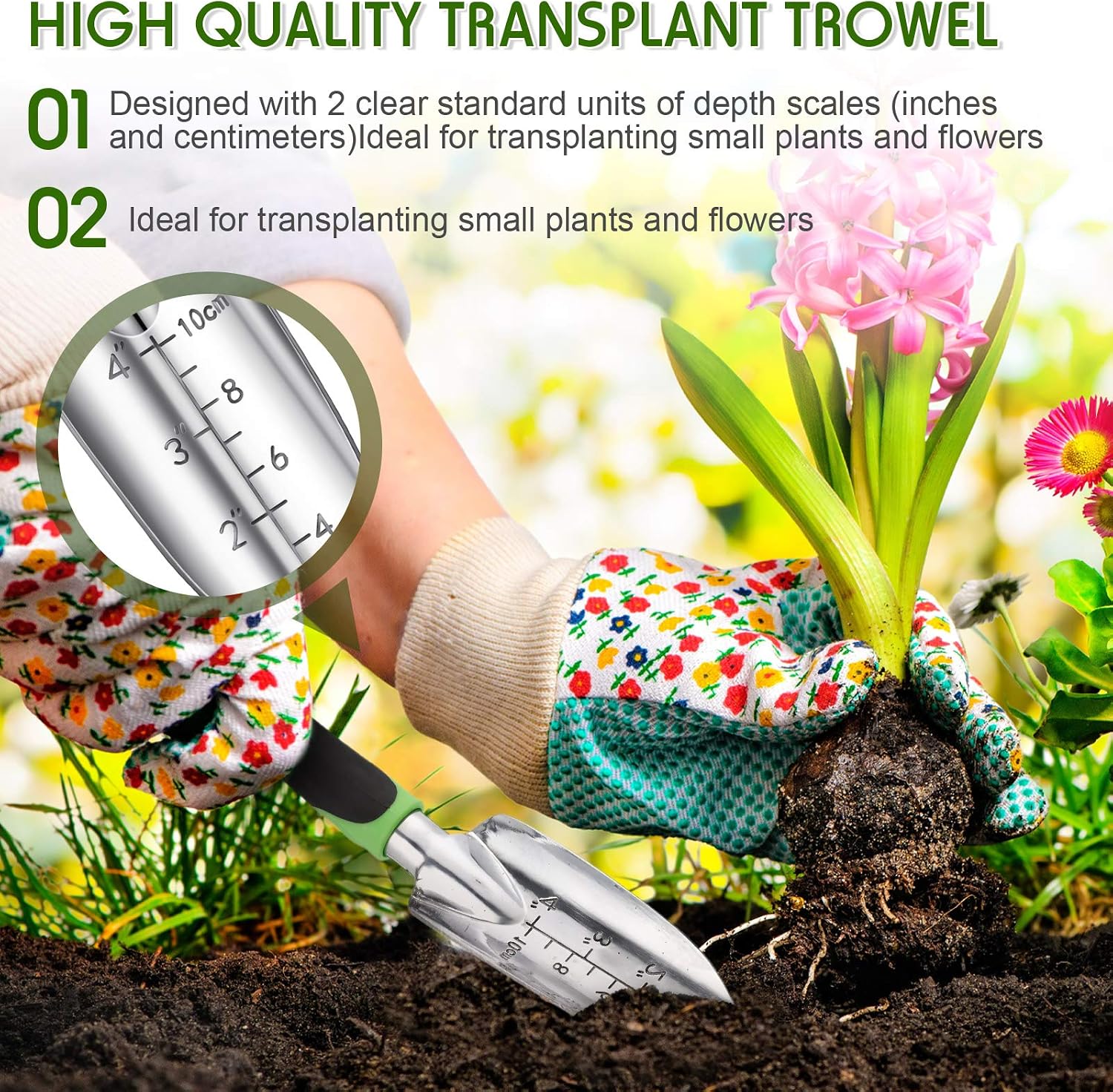 Honoson Garden Hand Trowel Transplant Trowel with Measurements Aluminum Alloy Planting Tools with Rubber Handle Small Gardening Hand Tools Shovels for Gardening Cultivating Transplanting Supplies image 4