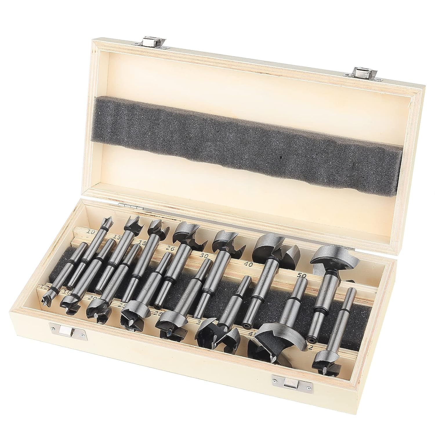Forstner Bit Set 15 pcs - HPHOPE Forstner Bits for Wood, Wood Drilling with Round Shank, Drill Accessories, Ø10-50mm with Storage Case