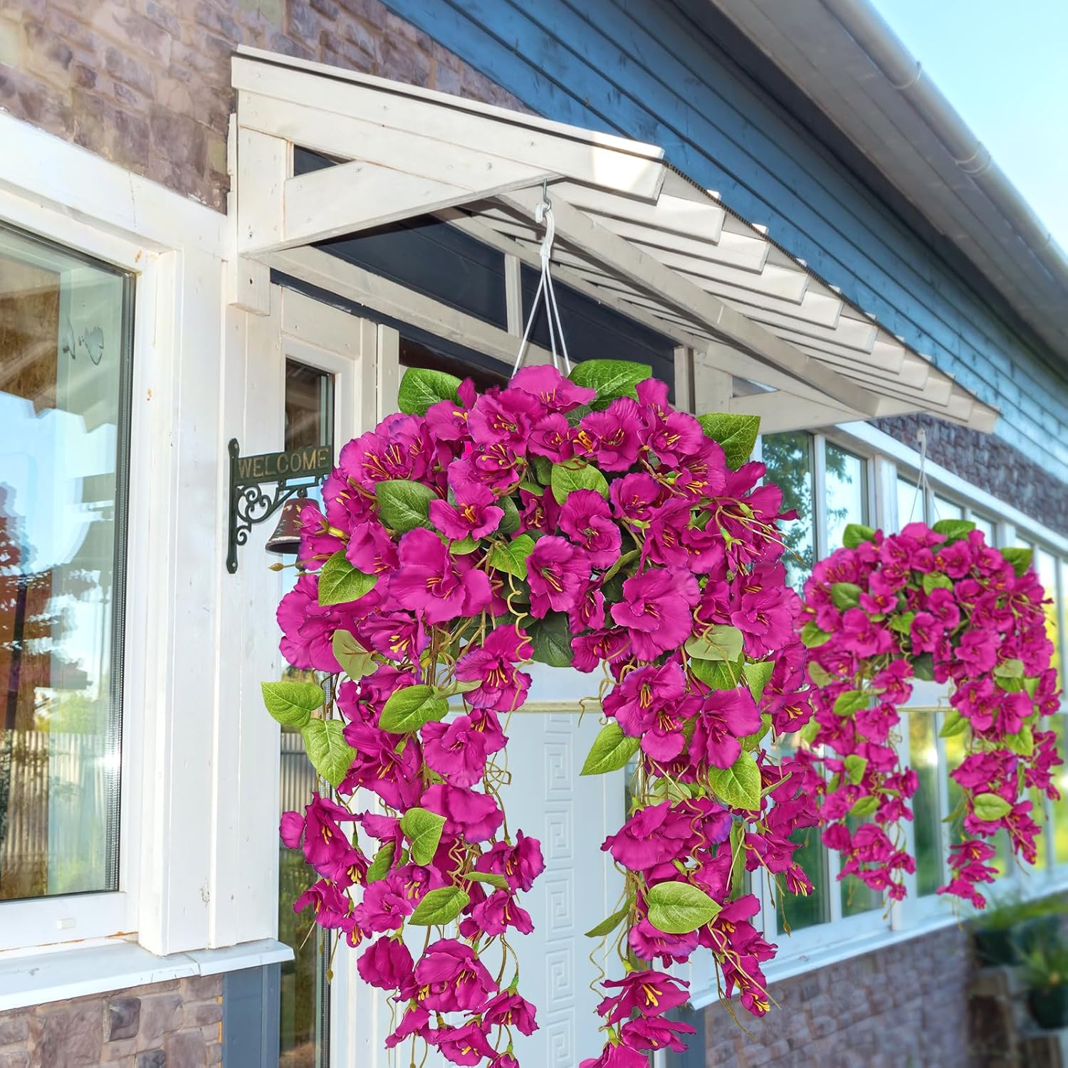 Dremisland Artificial Hanging Flowers for Outdoors,2PCS Artificial Hibiscus Hanging Flowers Plants UV Resistant Silk Flower Long Trailing Vines for Outside Wall Home Porch Patio (Fuchsia, 2PCS) - Image 6