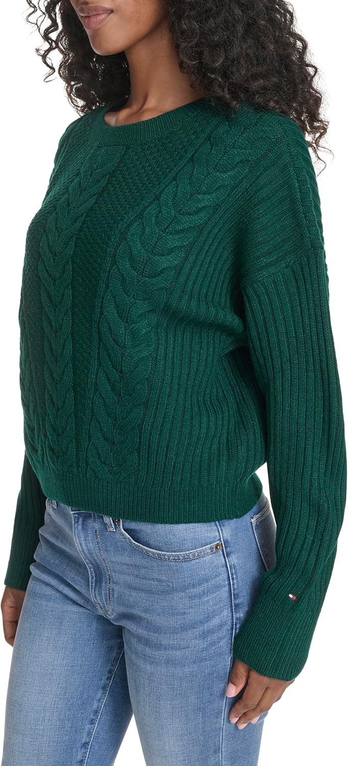 Tommy Hilfiger Womens Solid Cable Crewneck Bobbi Pullover Sweater - Image 5