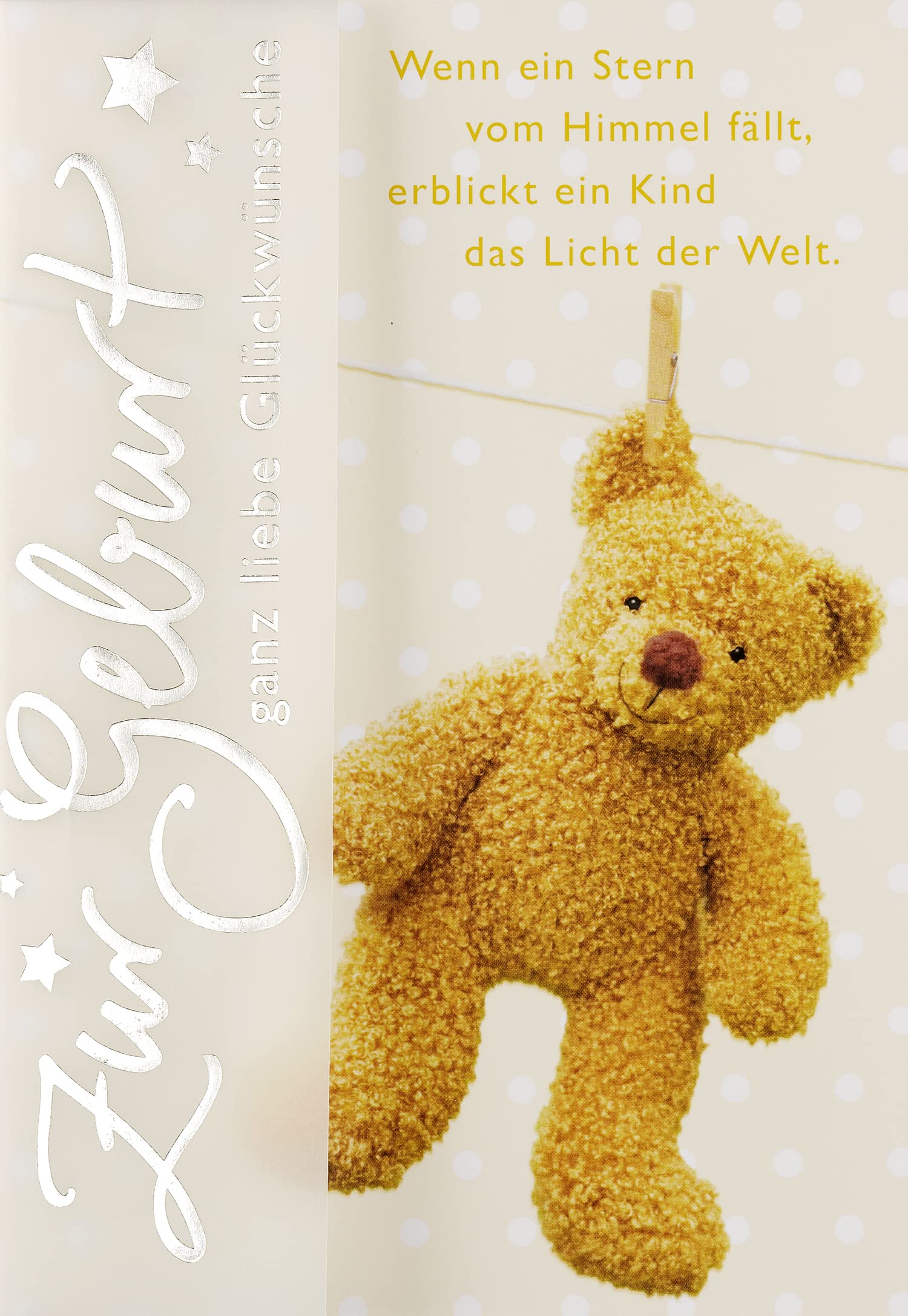 Perleberg Birthday Card with Teddy Motif - Basic Classic Collection - Quality Birth Card for Girls & Boys - Lovely Gift for Birth with Envelope - 11.6 x 16.6 cm