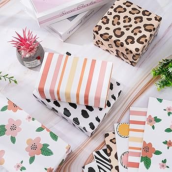 Amazon | Whaline 12枚 サファリ包装紙 野花 ヒョウ ゼブラ