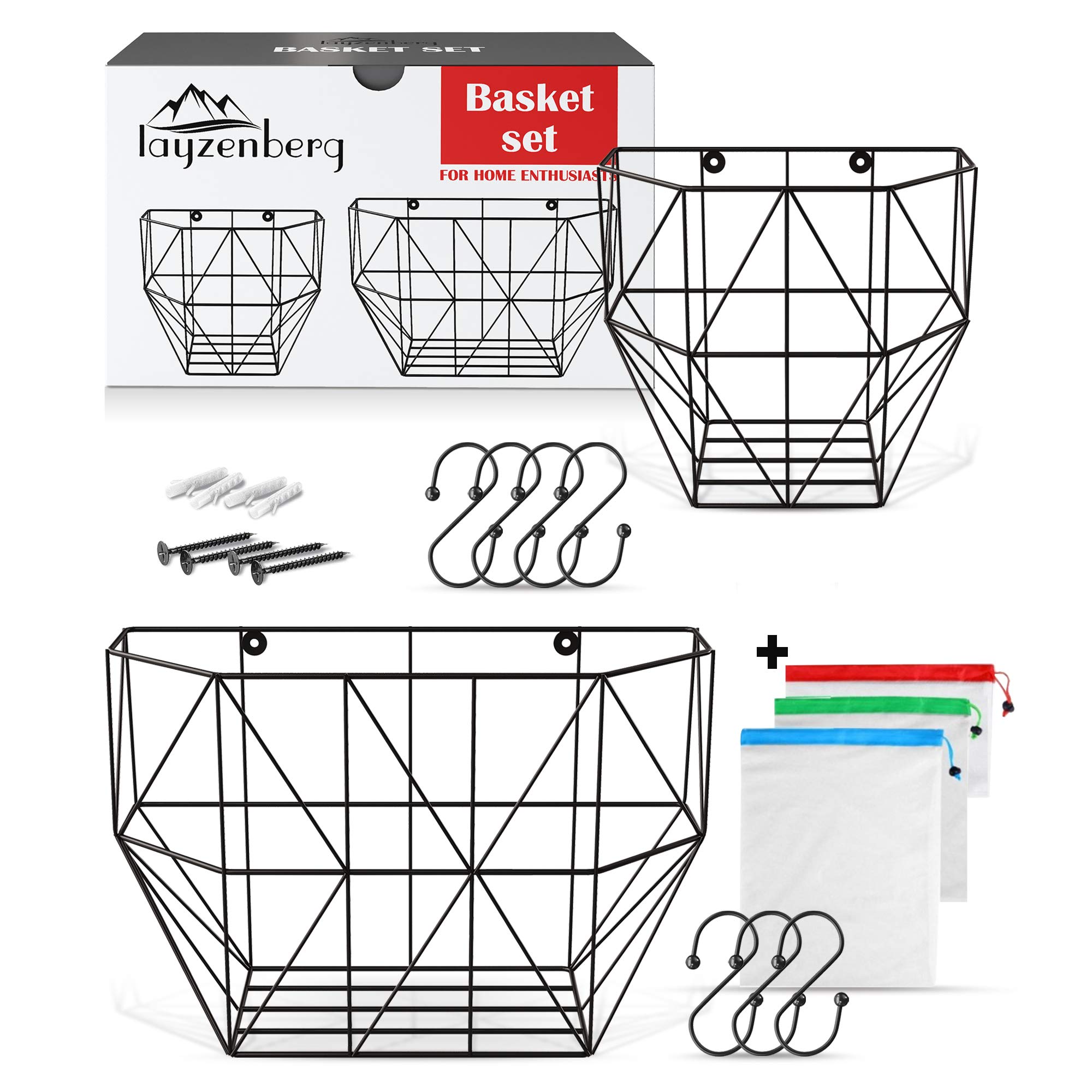 Wall Hanging Fruit Basket Set Wall Mounted Fruit Basket for Kitchen
