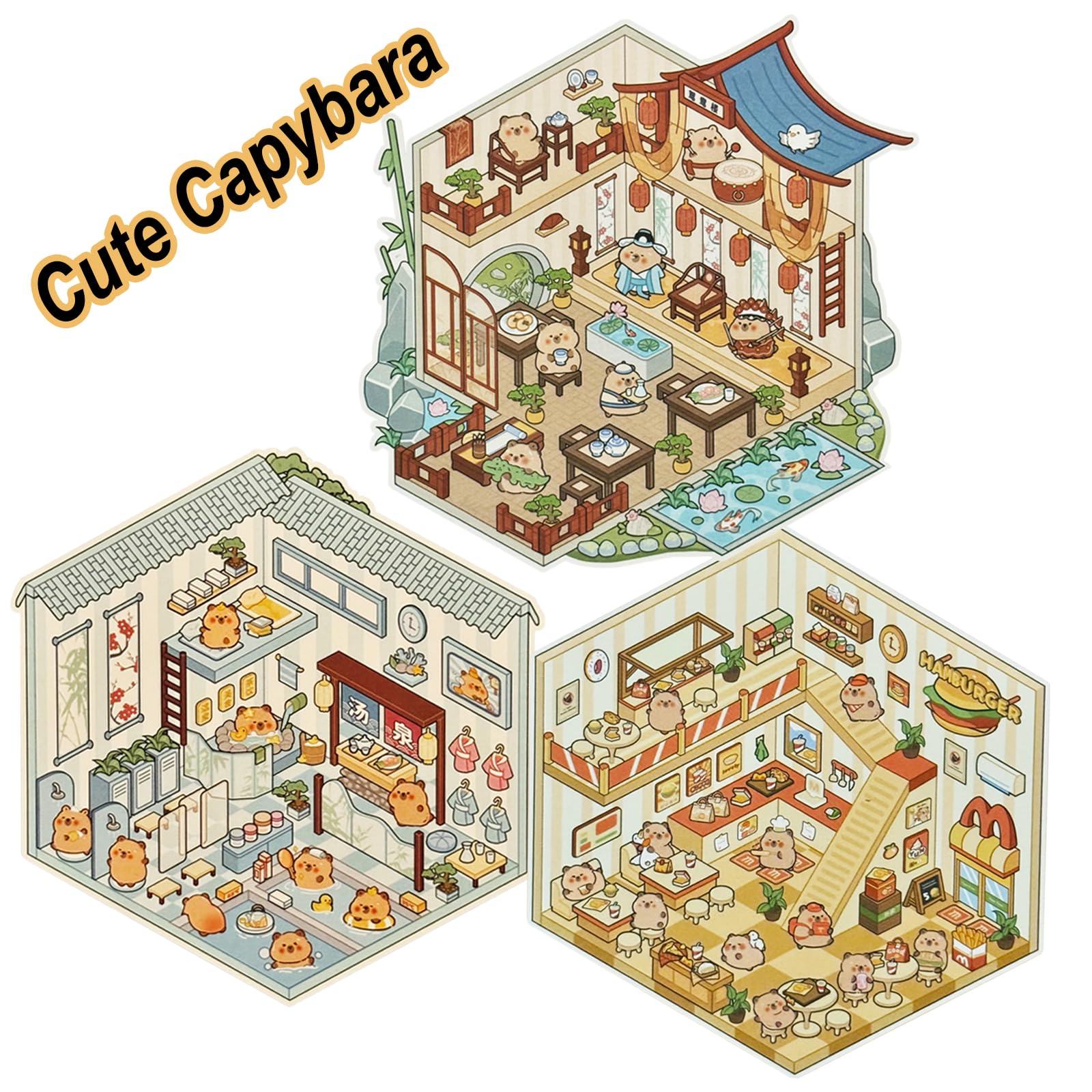 Autocollants 3D Maison Miniature pour Scrapbooking, 5 Sets Stickers Décoratifs DIY, Des Gommettes Autocollante qui Soulage le Stress et Améliore la Concentration, pour Enfants/Adultes (avec Pincette)