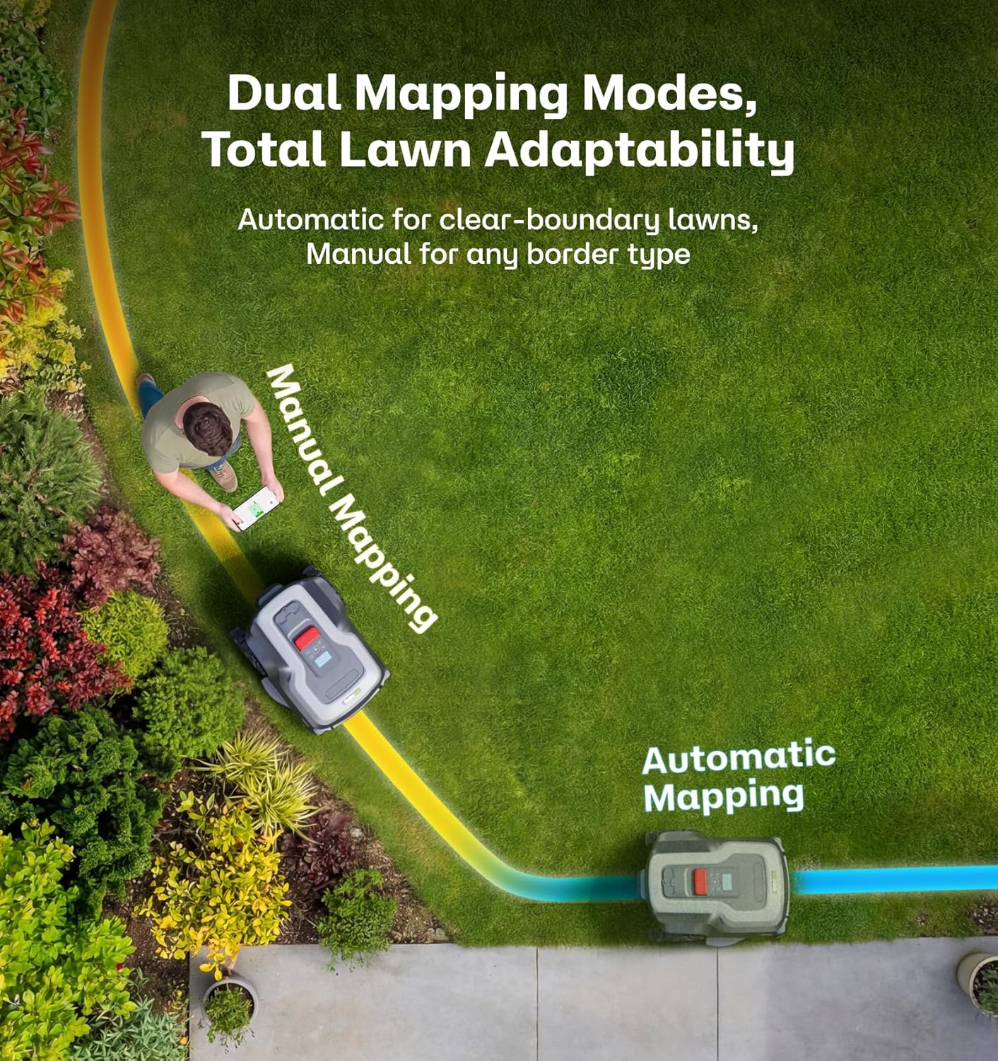 T1200Pro Wire-Free Robot Lawn Mower, Automatic Robotic Mower for 0.37 Acre, RTK+Vision, AI Obstacle Avoidance, 1.18"-2.36" Adjustable Cutting Height, Unlimited Multi-Zone Mowing Robotic Mower