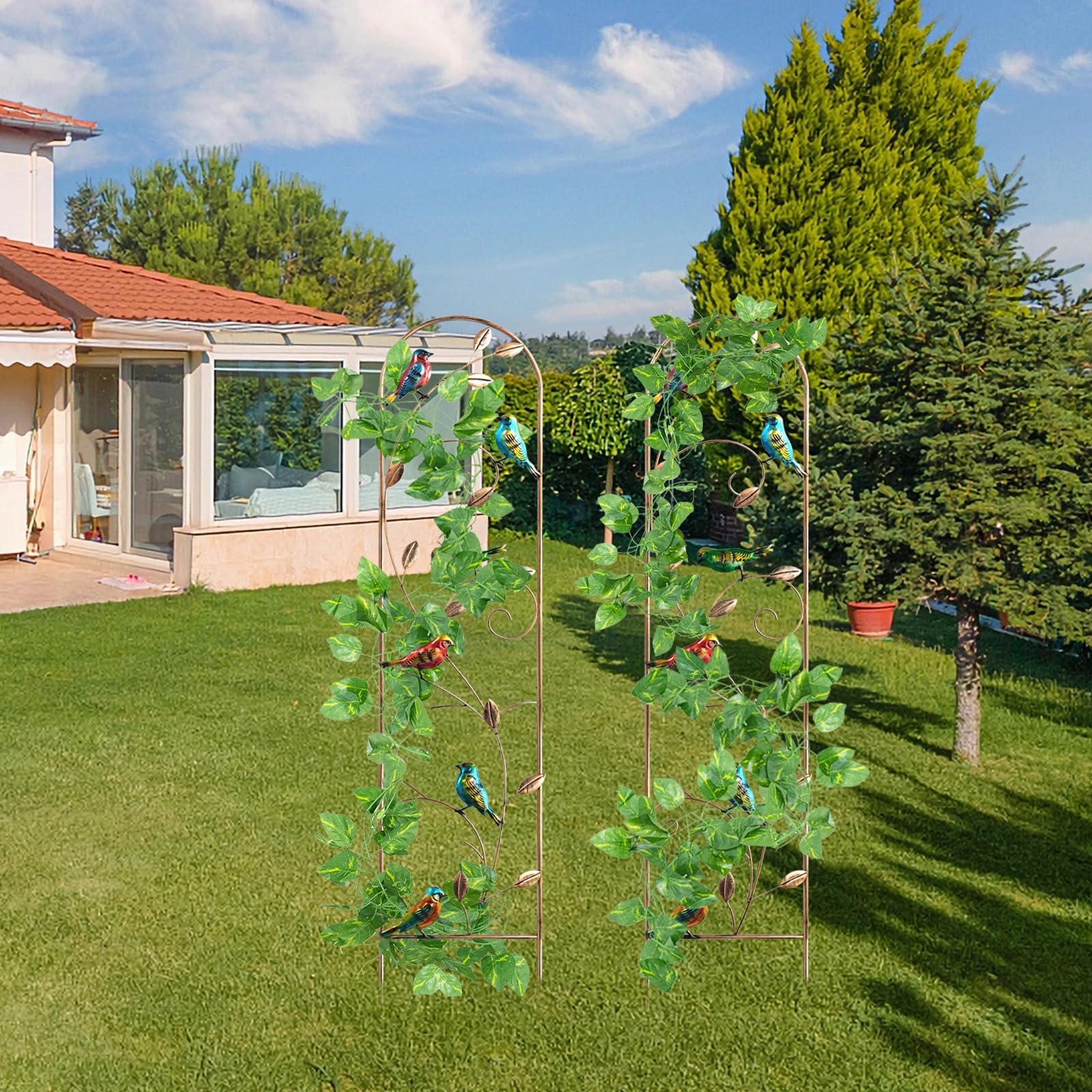 MEIYIFAN 2 confezioni da 60 pollici di traliccio da giardino in metallo,obelisco da giardino alto per piante rampicanti recinzione ad arco traliccio per patio esterno prato cortile giardino (Uccello)