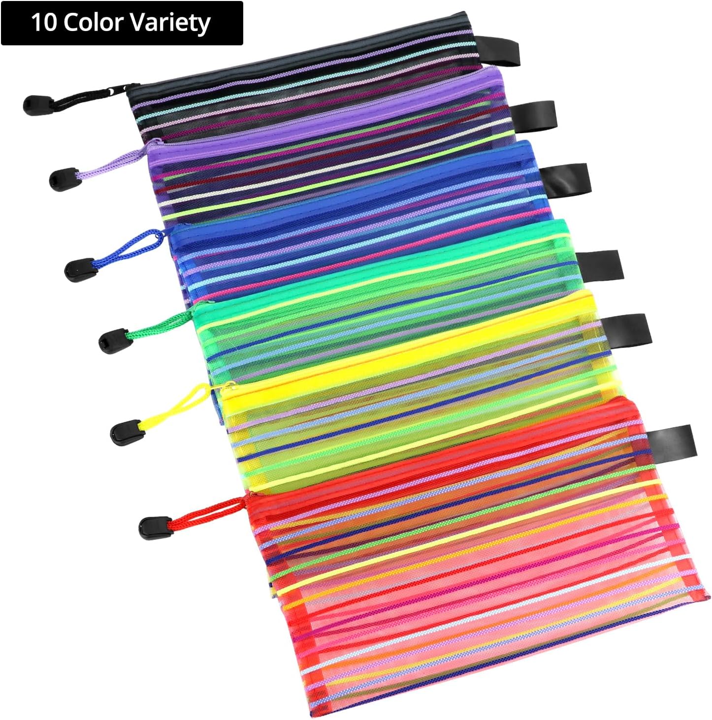 QWORK 72 Pcs Pencil Pouches Bulk, 6 Assorted Colors Mesh Zipper Pouches, 9x4.7 Inch Nylon Pencil Cases - Image 3