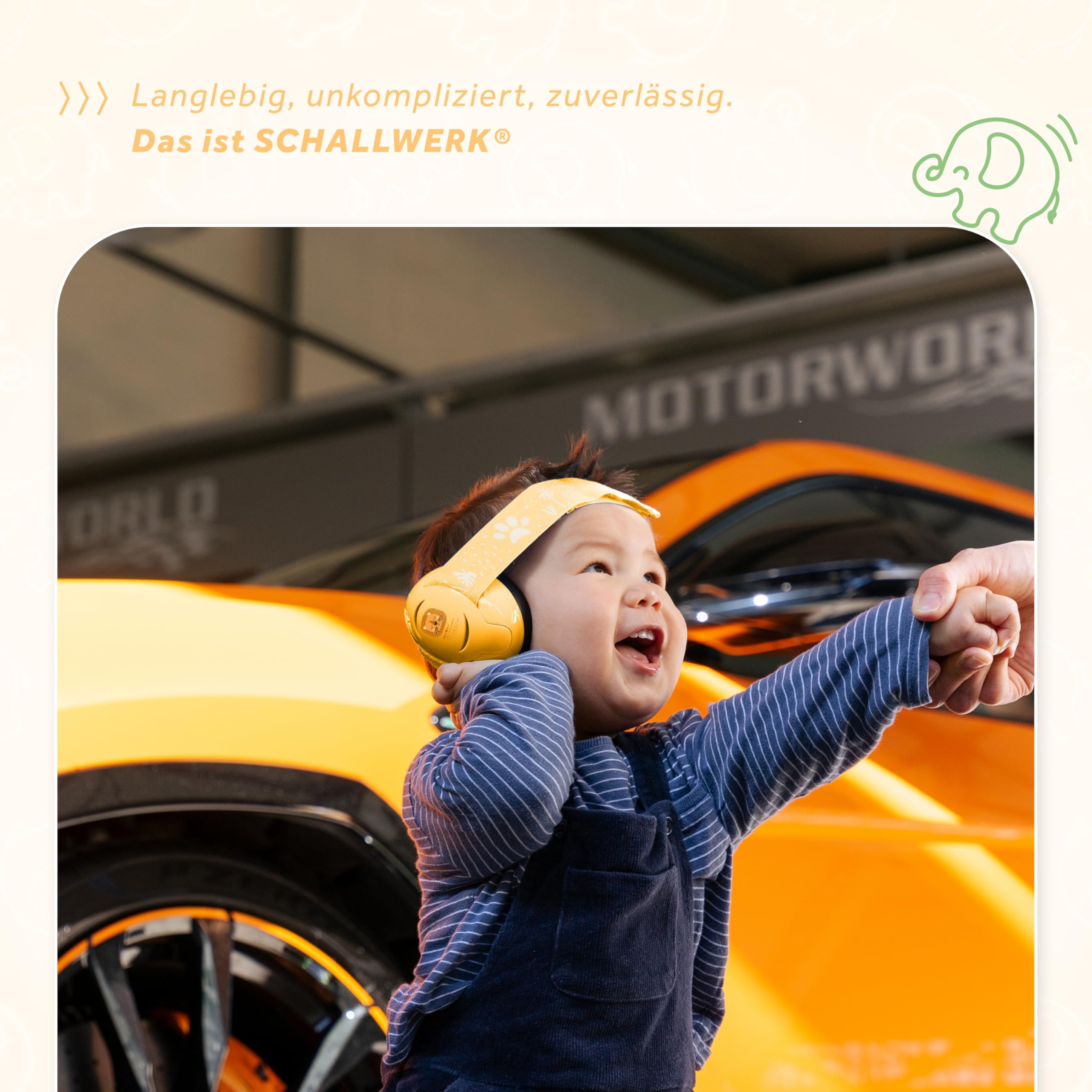 Schallwerk ® Mini+ (Lion Honey) - Ohrenschützer für Kleinkinder - Hochwertige Lärmschutz Kopfhörer Kinder - Gehörschutz Kinder, Gehörschutz Baby, Ohrenschützer Baby Kopfhörer Lärmschutz