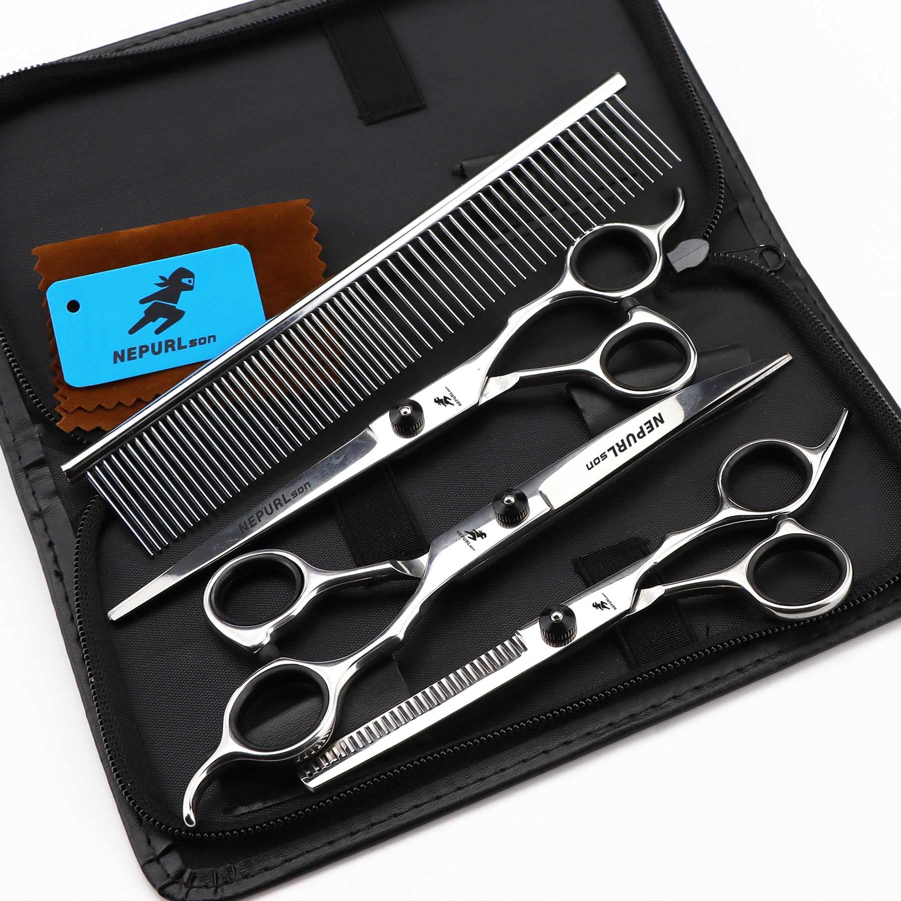 Nepurlson 6.0-3 In 1 Set 6.0/7.0Inch Pet Grooming Scissors Stainless Steel Cats And Dogs Hair Seam Scissors Up And Down Curved Scissors Sharp Haircut Pet Tool Set (6.0-3 In 1 Set)
