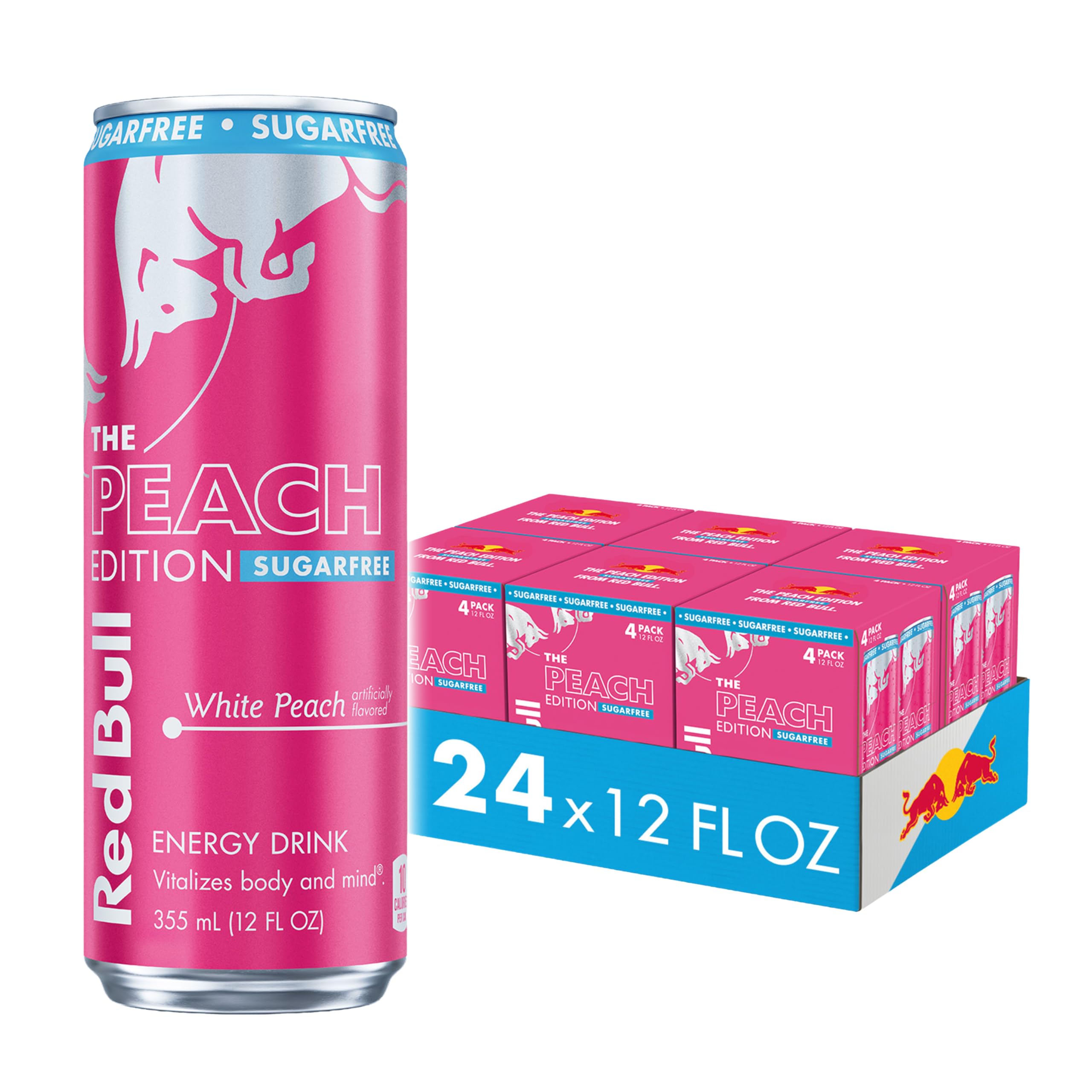 Red Bull Peach Edition Sugarfree Energy Drink, White Peach, 12 fl. oz., 6 x 4 Cans, Pack of 24 Cans, with 114mg Caffeine, Taurine & B Vitamins