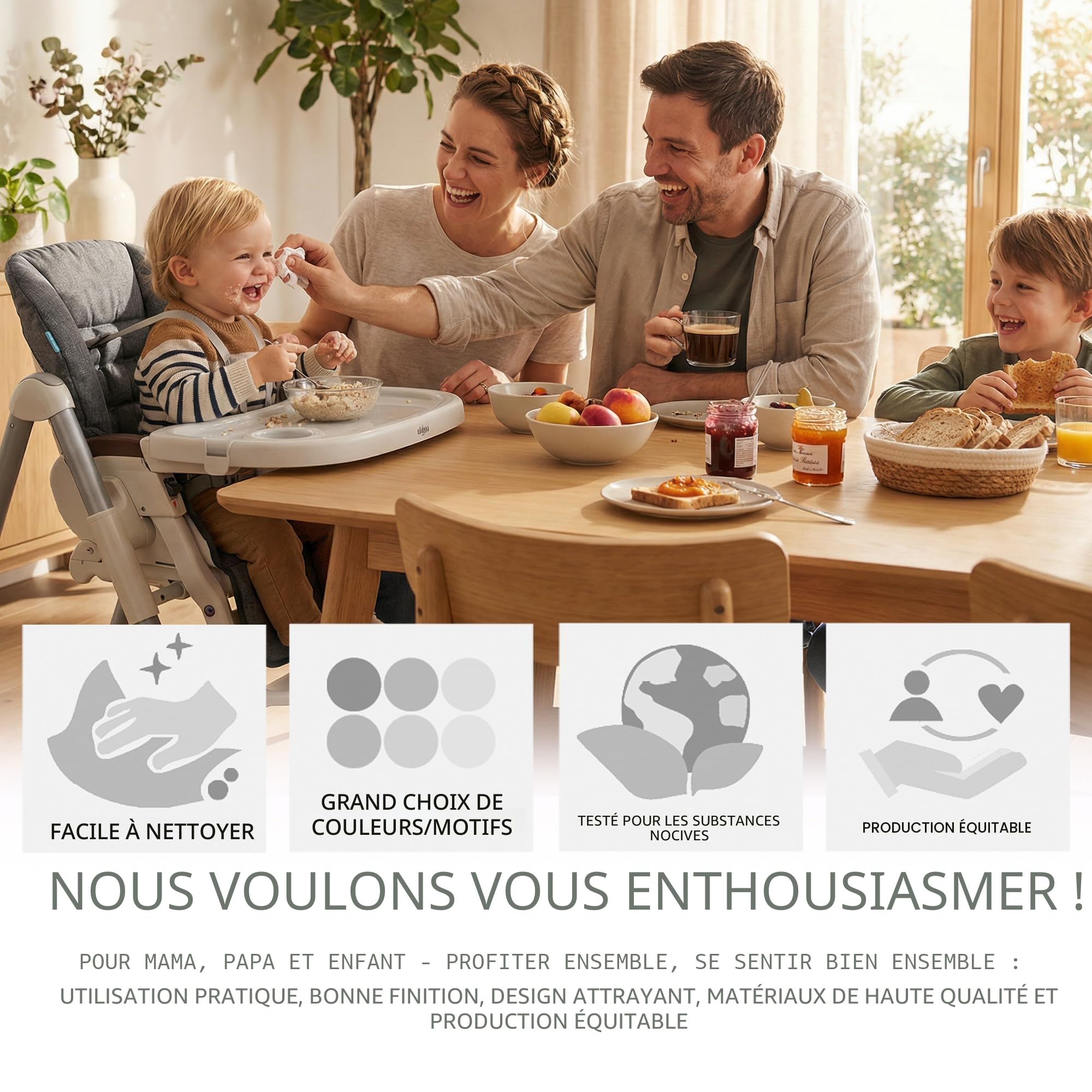 Housse de rechange pour coussin d'assise [Housse pour chaise haute] compatible avec Peg Perego Prima Pappa DINER (gris foncé chiné)