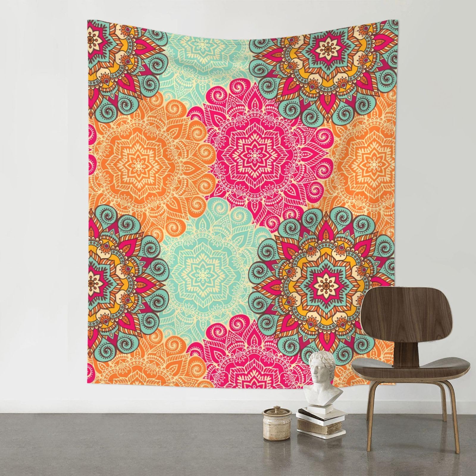 HJFCZH Boho Mandala Colorful Flowers Prints Wall Tapestry 60x51in – Boho Decor Throw for Bedroom, Dorm, Beach Cover & Picnic Blanket