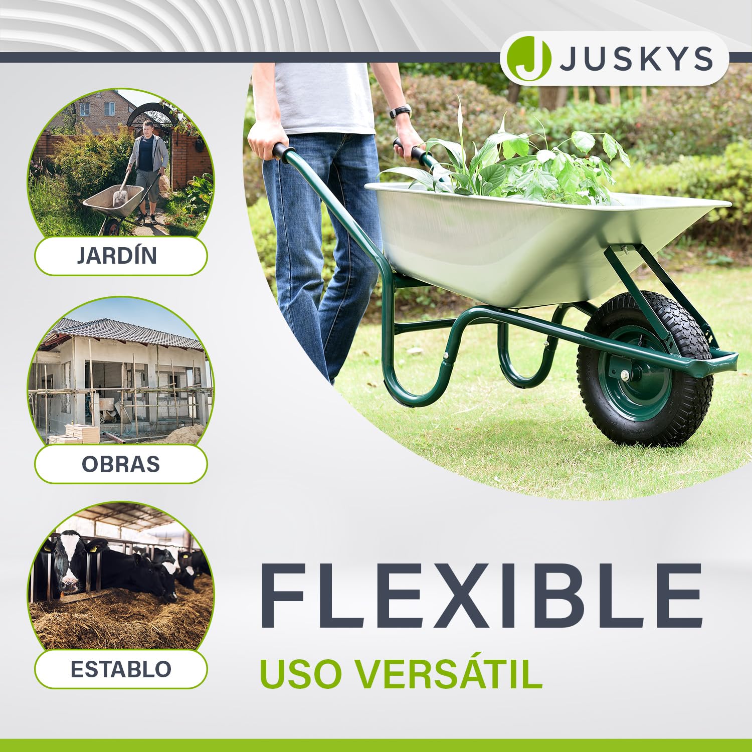 Juskys Carretilla de jardín | 100 litros de Volumen | 210 kg | Neumáticos con llanta metálica | Cubeta galvanizada | Carretilla de jardín Carretilla de Transporte