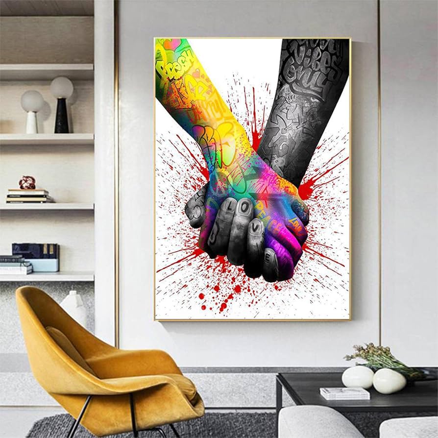 原画/抽象画/ポップアート/現代アート/ストリートアート STORY インテリア Amazon.co.jp: グラフィティアート愛の手キャンバス絵画ポップアート