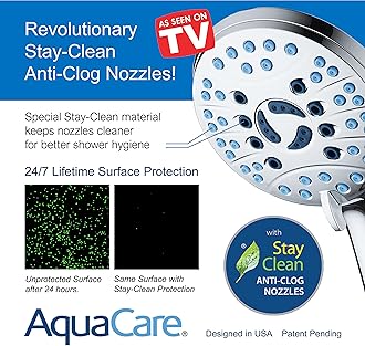 Hotel Spa AquaCare As-Seen-On-TV High Pressure Handheld/Rain 50-mode 3-way Shower Head Combo with Adjustable Arm - Anti-clog Nozzles, Tub & Pet Power Wash, 6 ft. Hose, All Chrome Finish