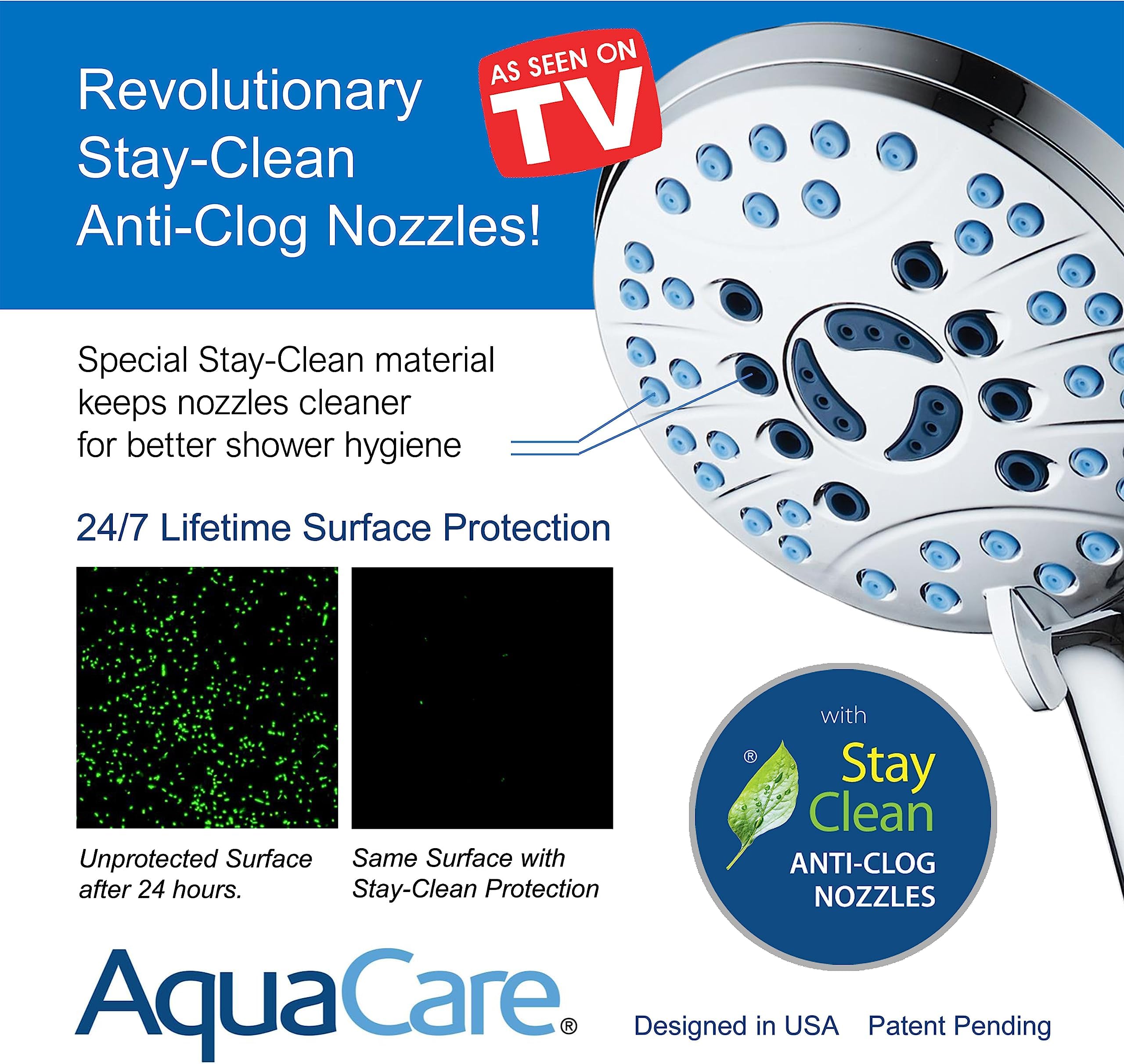 AquaCare As-Seen-On-TV High Pressure Handheld/Rain 50-mode 3-way Shower Head Combo with Adjustable Arm - Anti-clog Nozzles, Tub & Pet Power Wash, 6 ft. Stainless Steel Hose, All Chrome Finish