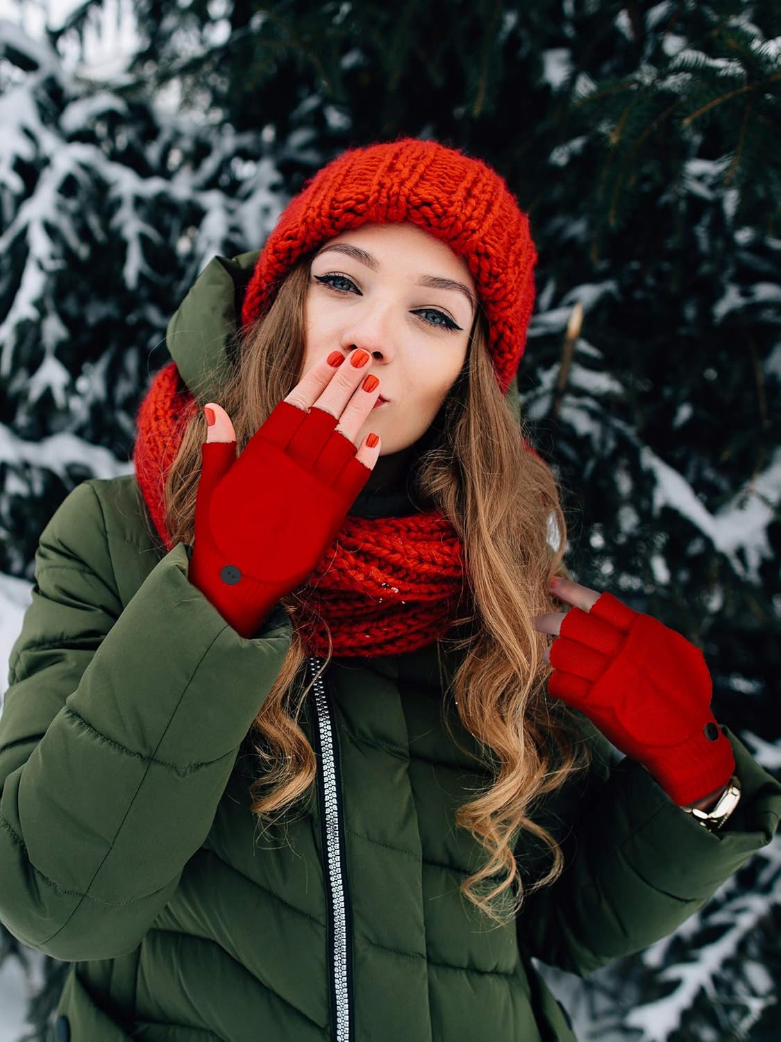 SATINIOR 6 Pairs Winter Convertible Fingerless Gloves for Women Men Warm Knitted Mittens Flap Cover Touch Screen Texting - Image 2