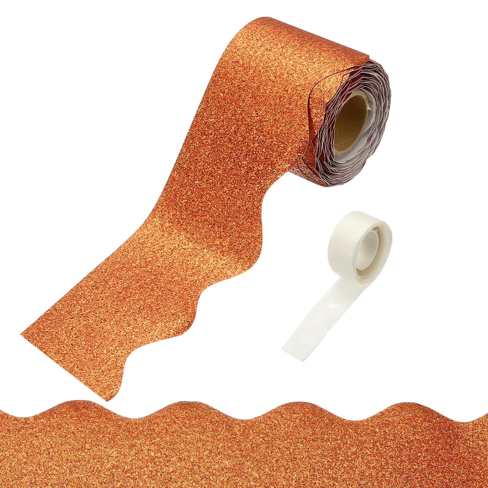 PATIKIL Glitter Bulletin Board Borders, 32.8ft Light Brown Border for Bulletin Board with Clear Sticky Dots Scalloped Trim for Office Party Classroom Decorations — image 1