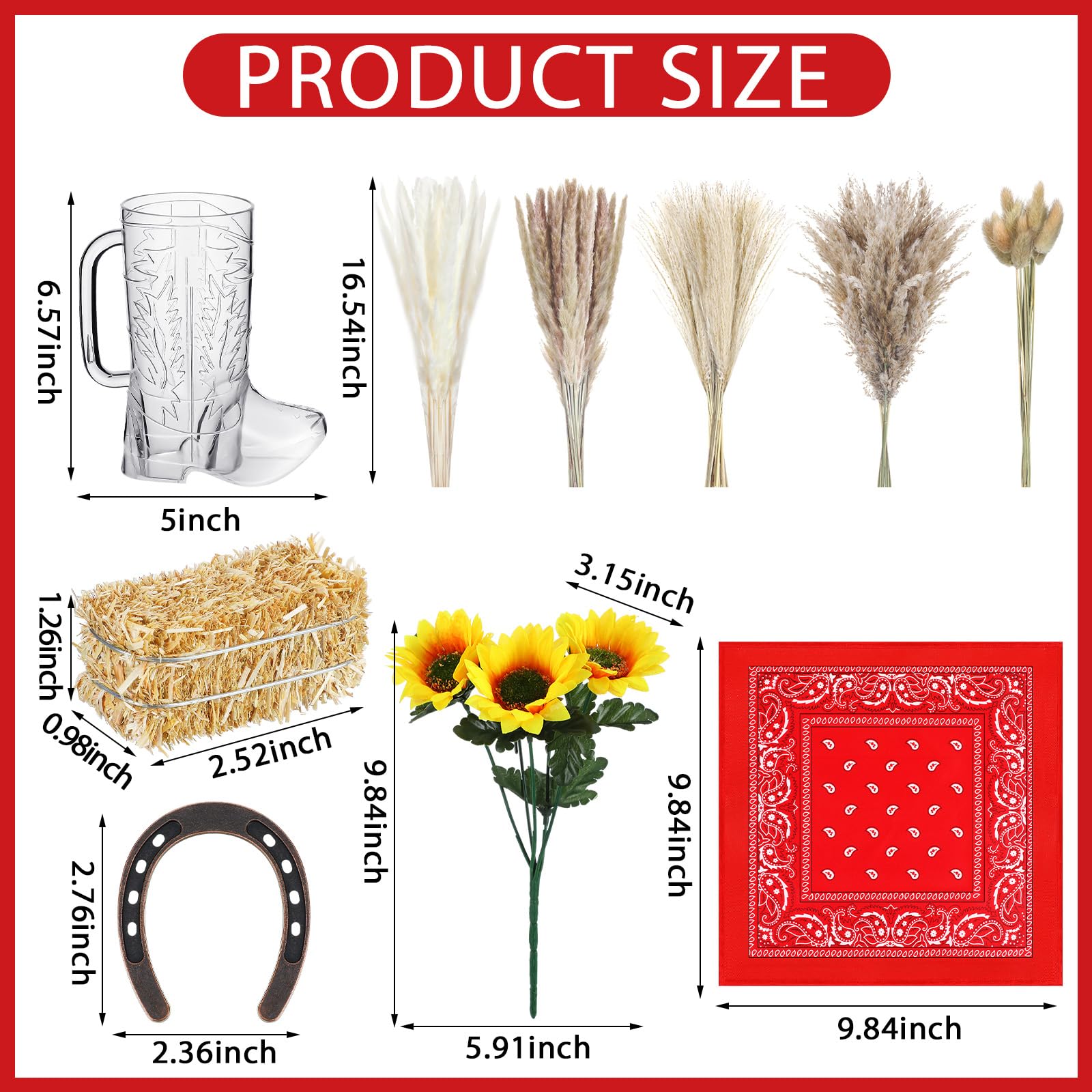 Sliner 78 pezzi centrotavola da cowboy occidentale, decorazioni per feste con vasi da cowboy, erba della pampa, girasoli artificiali, ferro di cavallo, mini balle di fieno, bandane, per feste