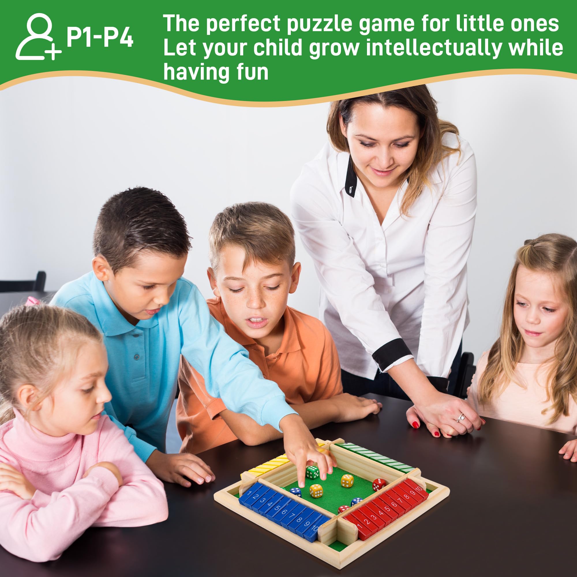 Starvortex Gra planszowa w kości z drewna, edukacyjne Shut The Box na 4 graczy, kolorowa taktyczna gra planszowa z 8 kośćmi, wysokiej jakości drewniane gry, gry w kości dla dorosłych i dzieci