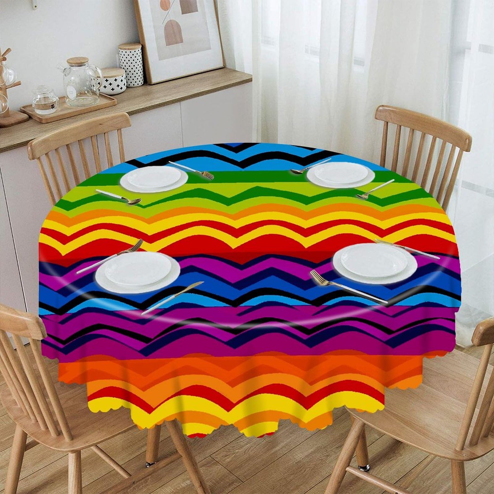 FekiLoot Gay Pride Rainbow Pattern1 Round Tablecloths 60 Inch Resistant Washable Polyester Table Cloth Style Decorative Circle Fabric Table Cover for Dining Kitchen Party Farmhouse Outdoor