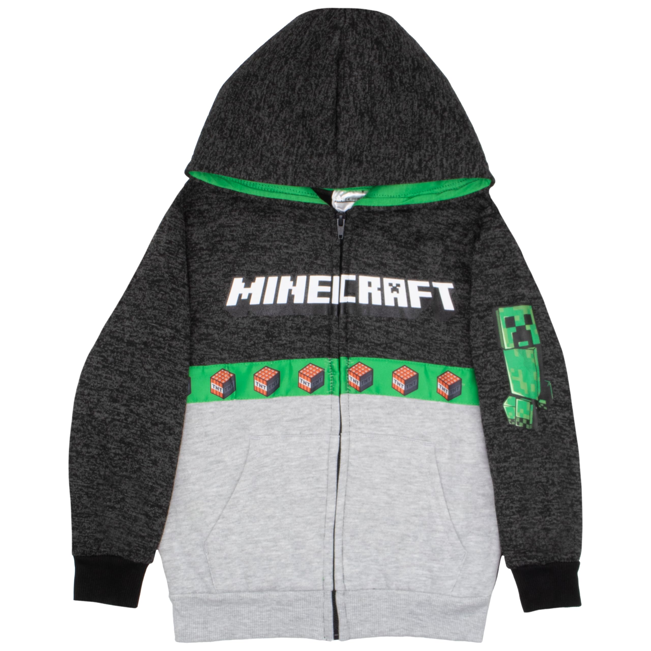 Minecraft Creeper Jungen 3-teiliges Set mit Reißverschluss, modischer Hoodie, kurzärmeliges T-Shirt und Jogginghose