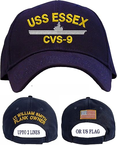 Gorra de béisbol bordada personalizada USS Essex CVS-9 azul marino, marino